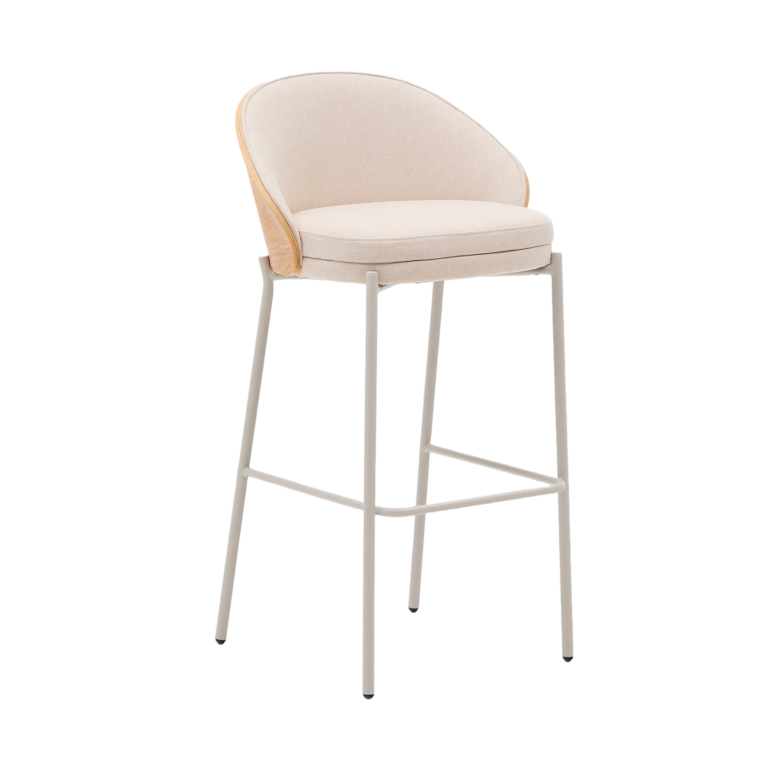 EAMY barstoel beige chenille met essenhouten afwerking