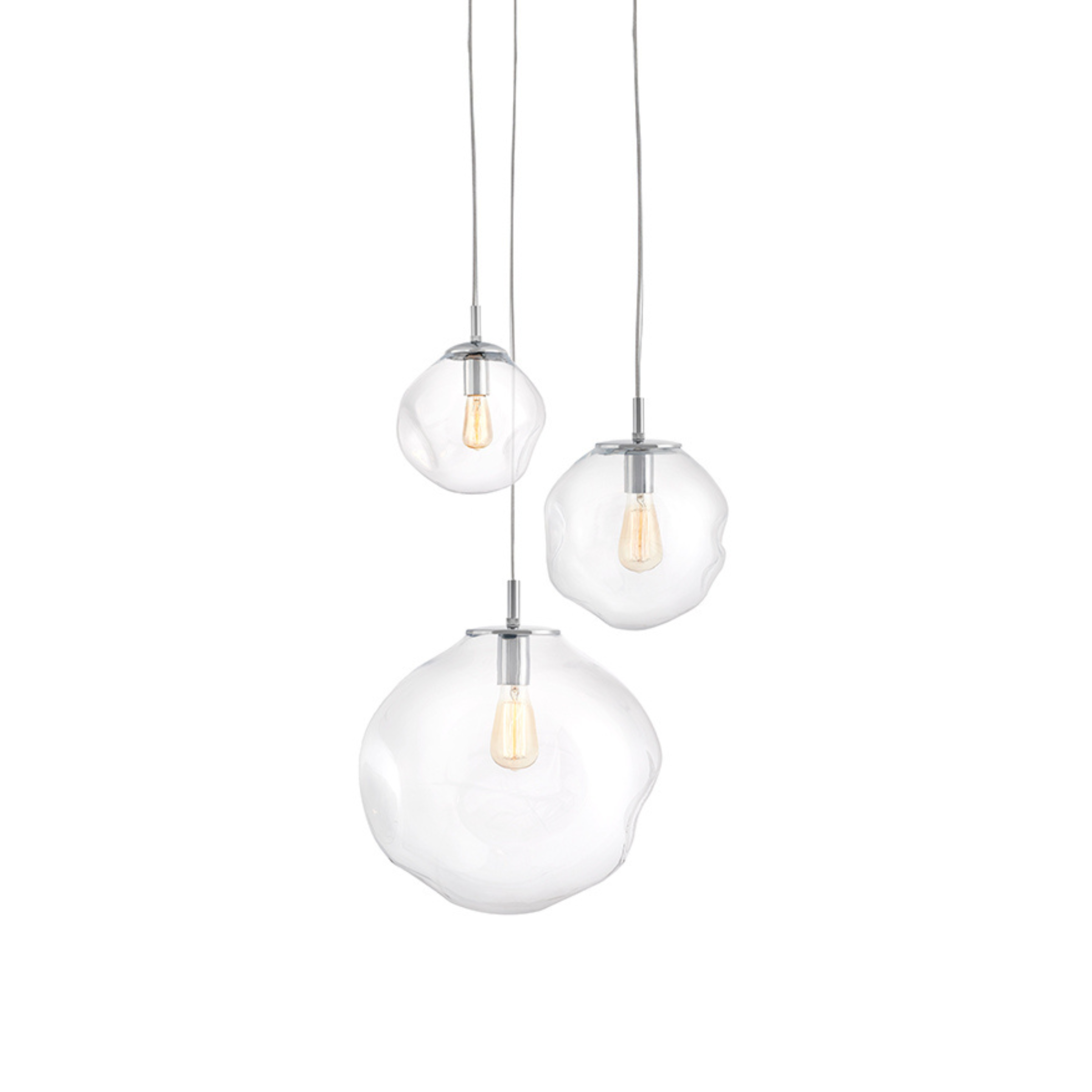 AVIA 3 three-point pendant lamp transparent with silver finish