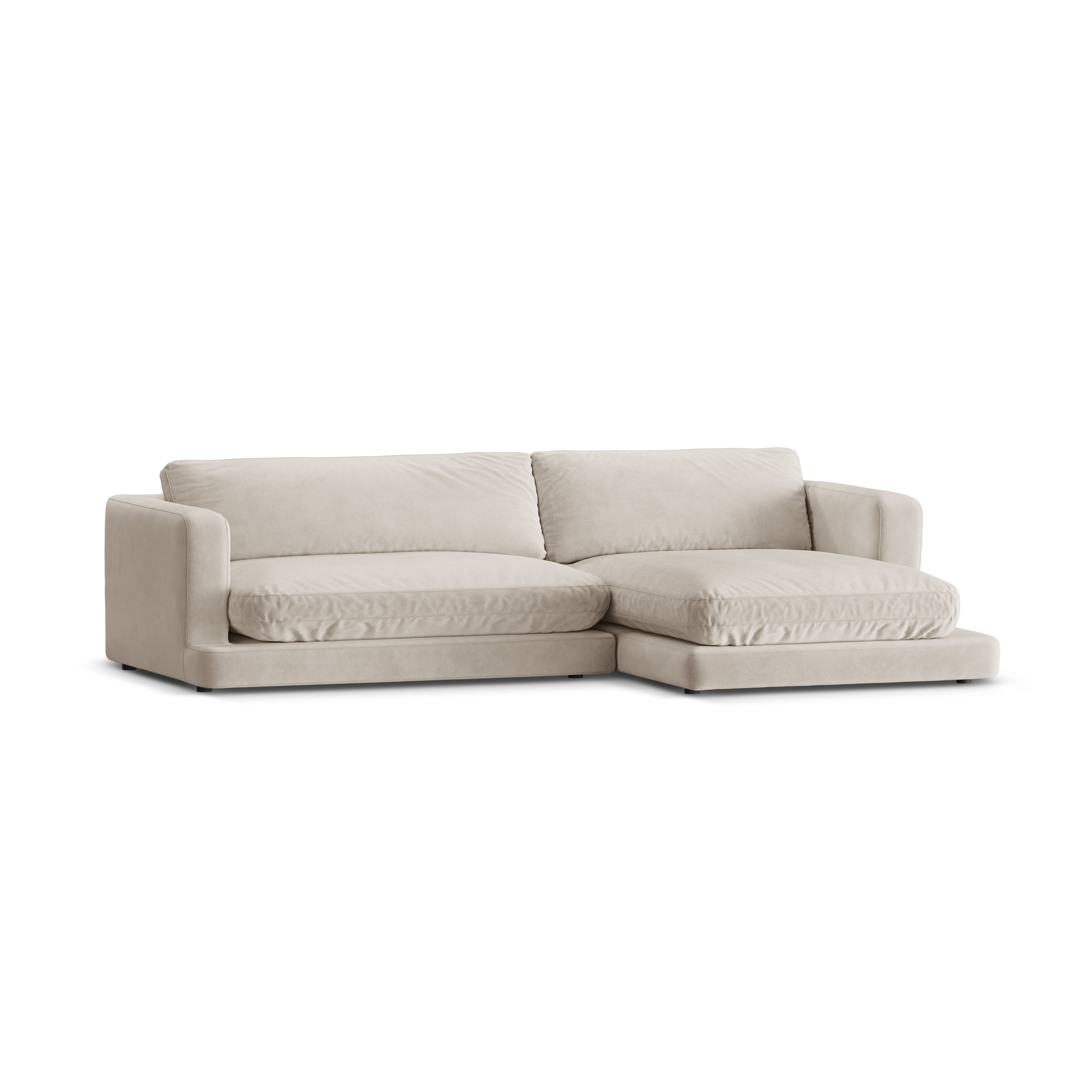 Right-facing velvet corner sofa DAPHNE light beige