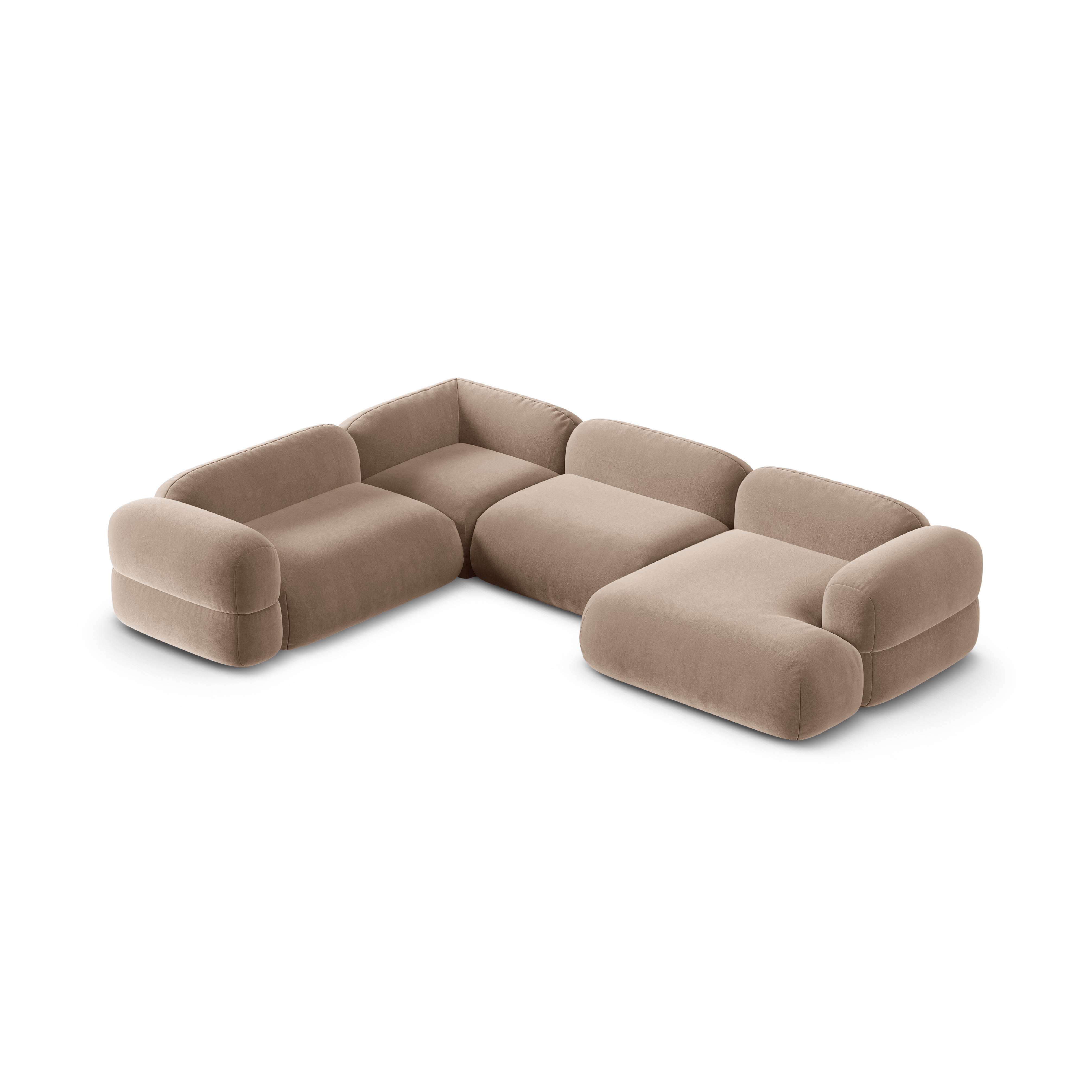 Samt-U-Form-Ecksofa links ROGER dunkelbeige