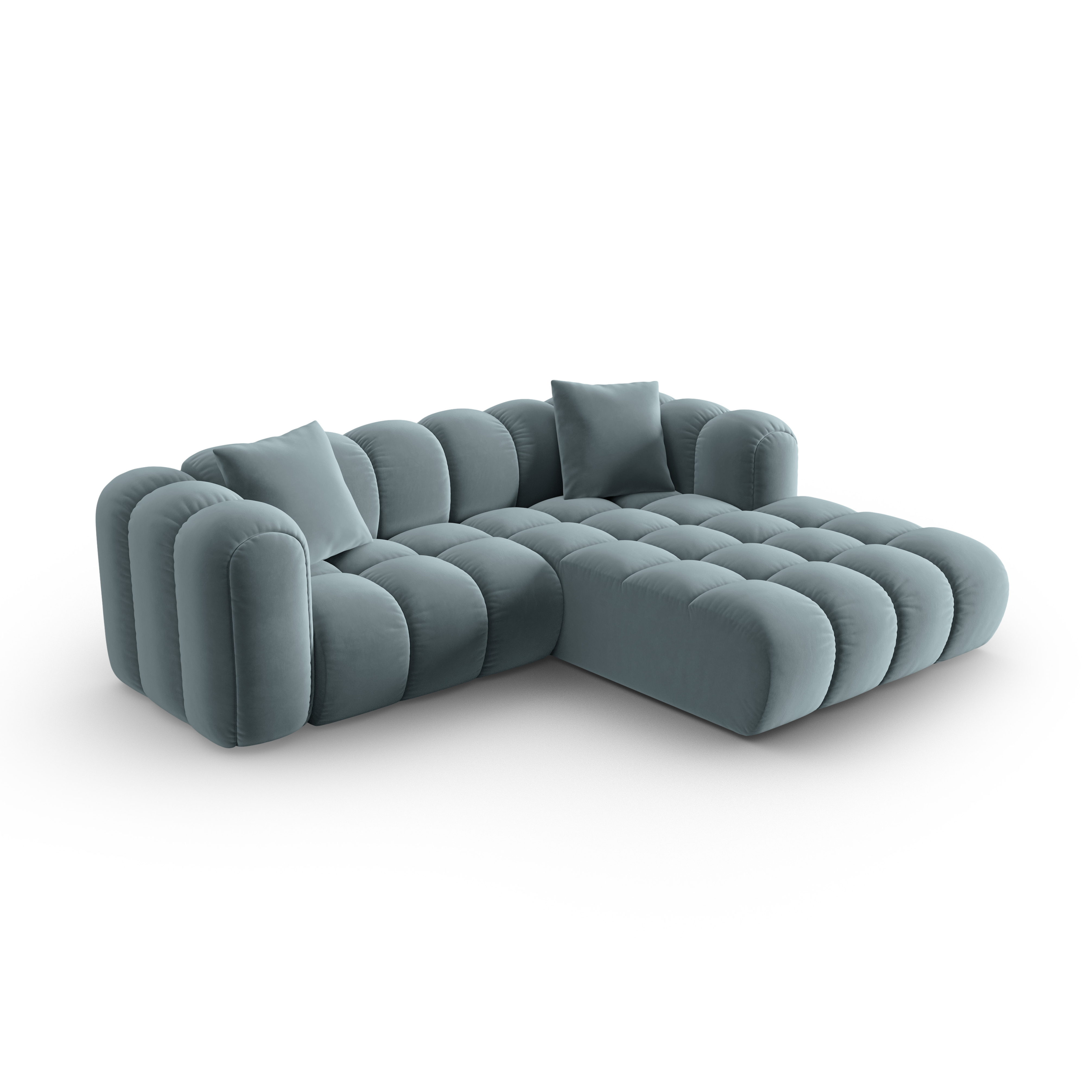 Velvet corner sofa for three people, right-facing, ASTRO light blue
