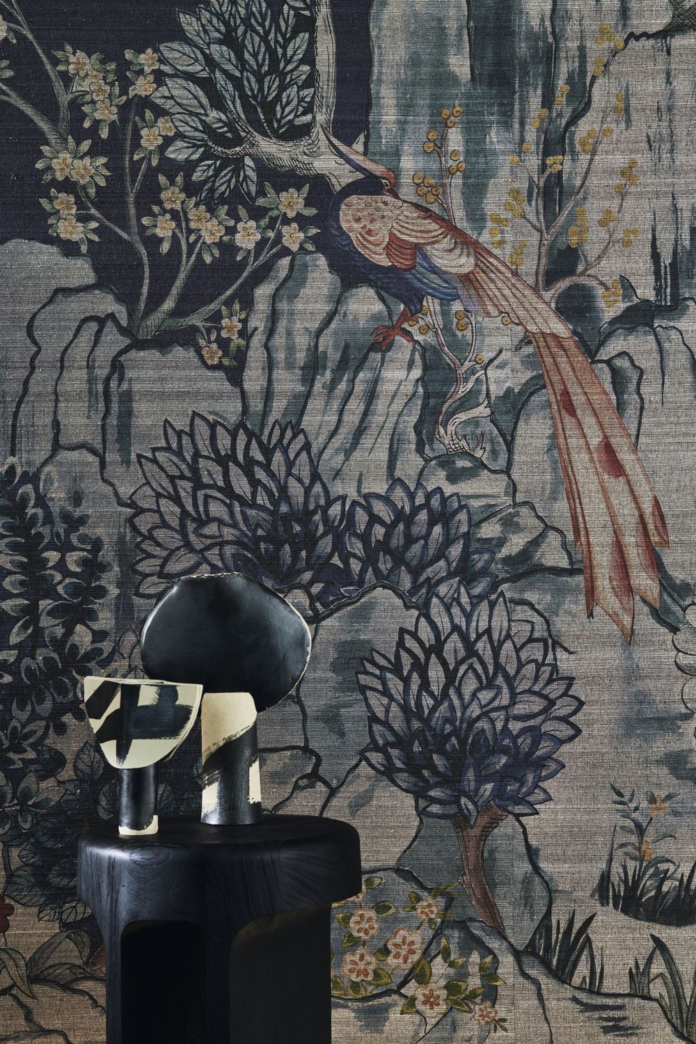 HANG MUA navy blue mural with a plant landscape