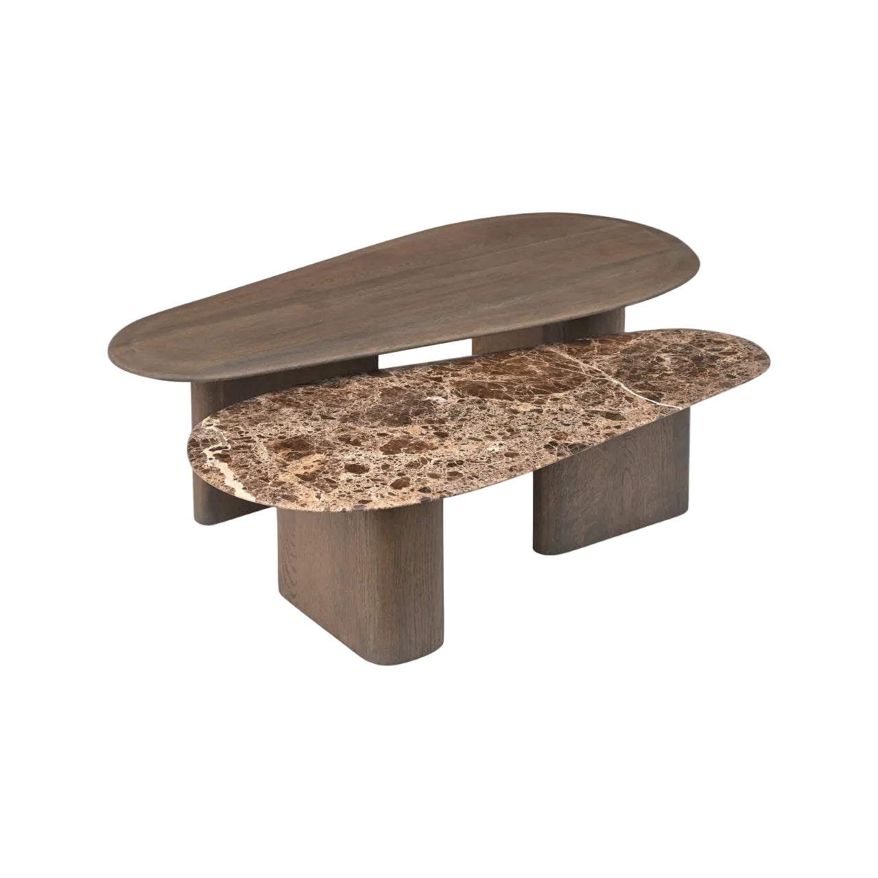 Set van salontafels CASTELLO bruin met marmeren blad