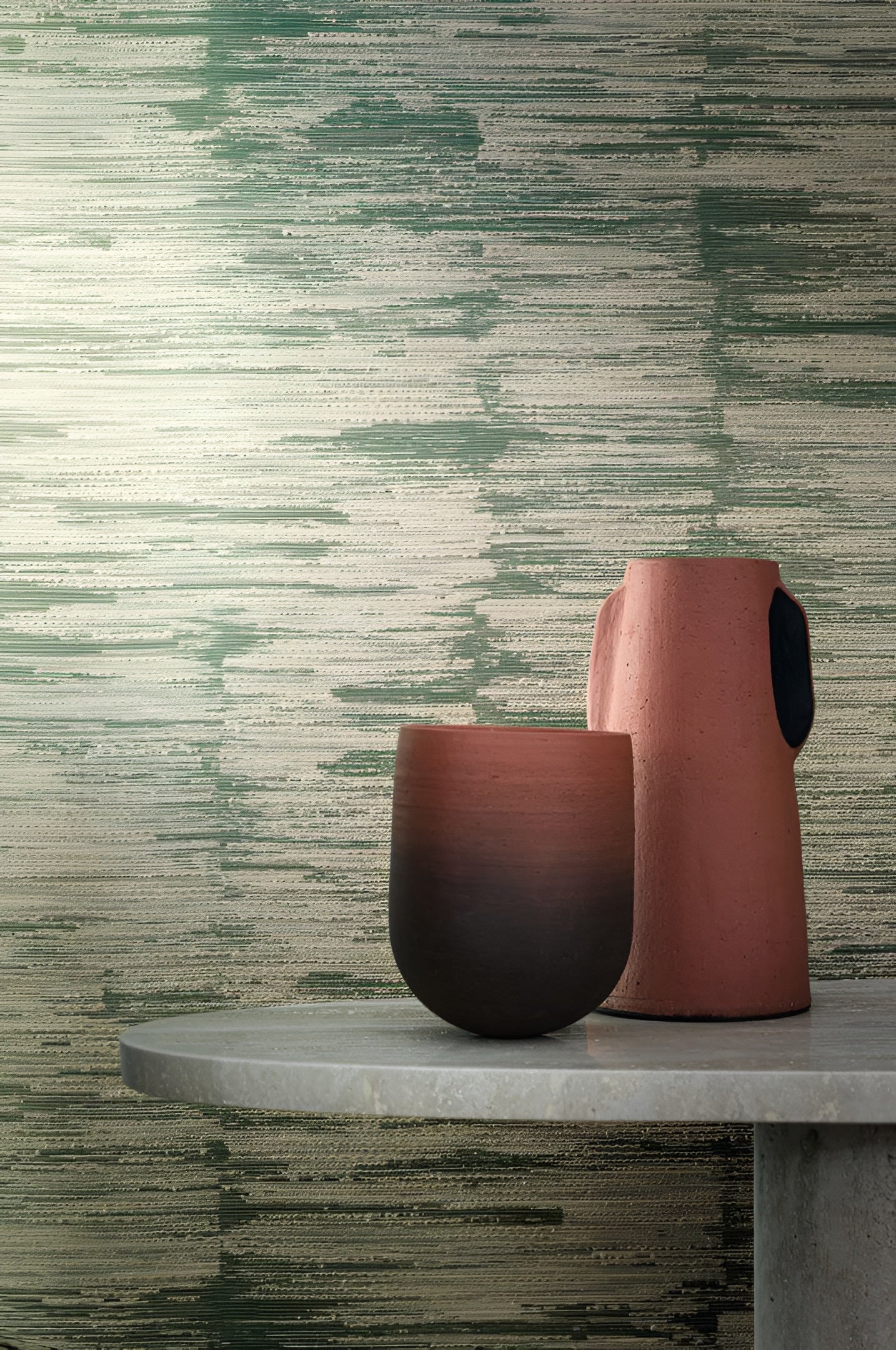 Textured fabric wallpaper in stripes ALCHEMILLA - IVORY/SAND ivory with beige