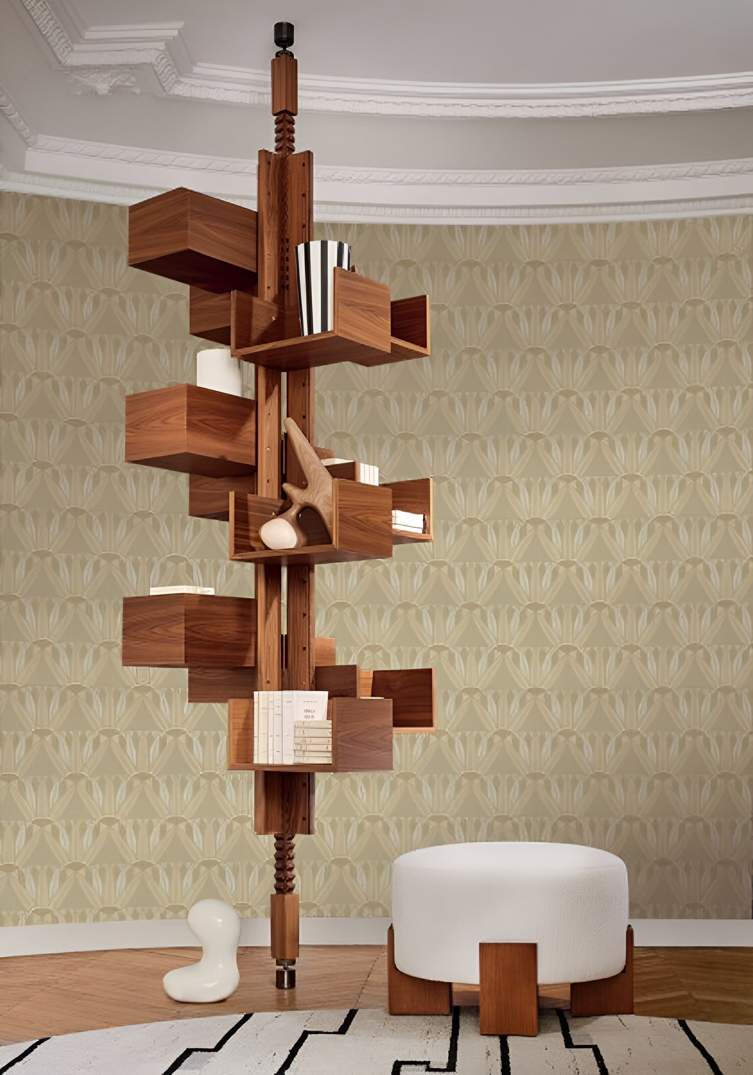 CASTALIA Lotus Flower Plant Motif Wallpaper - VERT CENDRE/DORE Beige with Gold