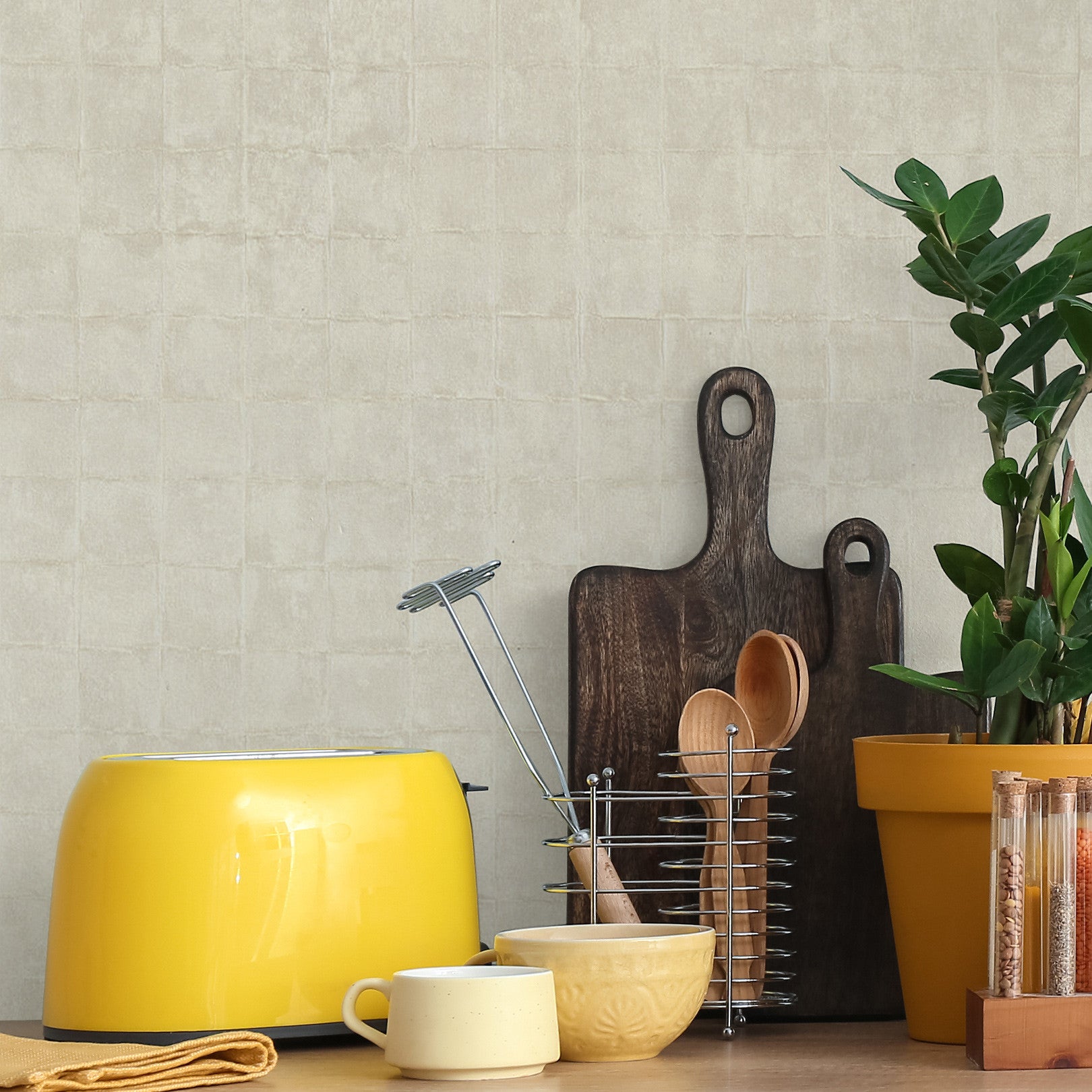 Structural wallpaper imitating tiles FAENZA - IVORY ivory