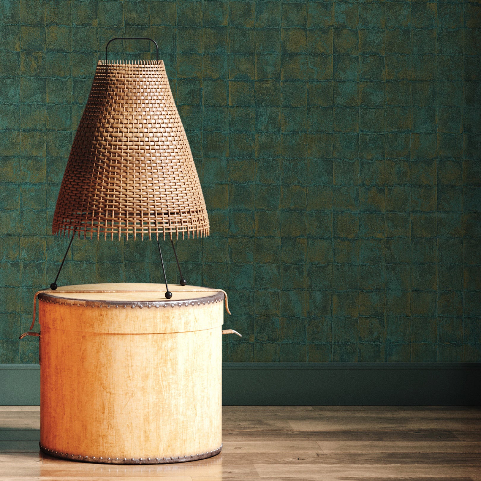 Structuurbehang dat tegels imiteert FAENZA - EMERAUDE smaragdgroen