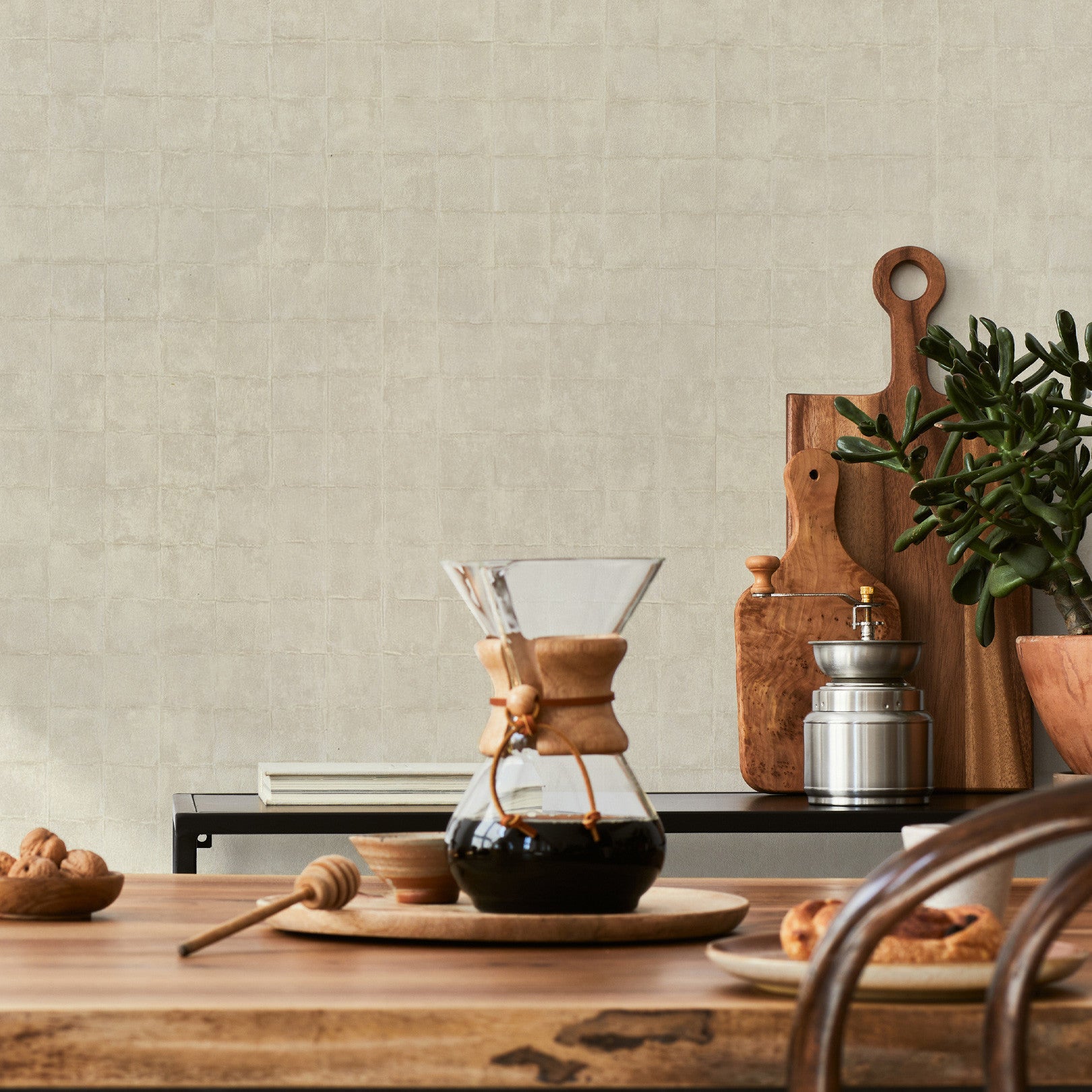 Structural wallpaper imitating tiles FAENZA - IVORY ivory