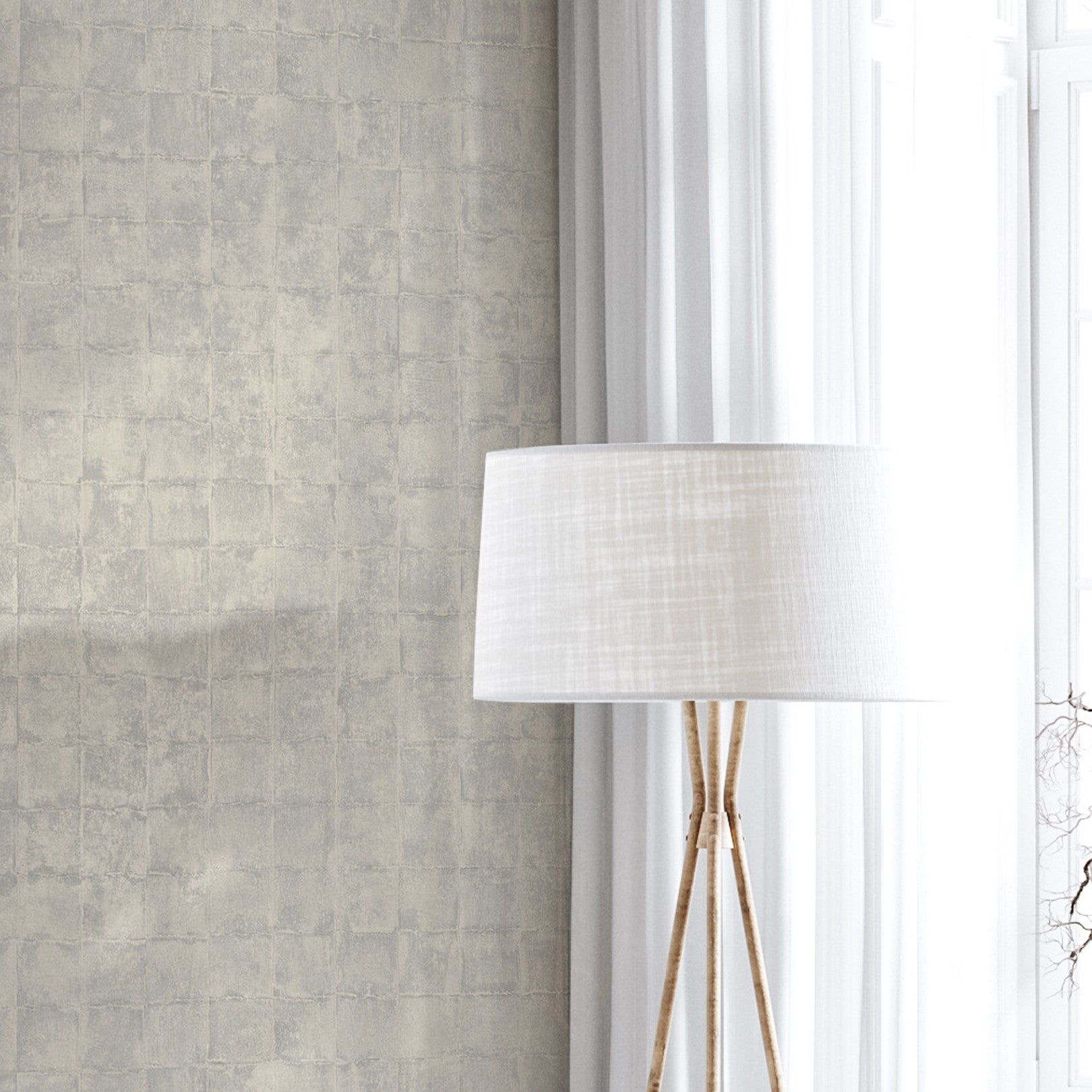 Structural wallpaper imitating tiles FAENZA - GALET gray-beige