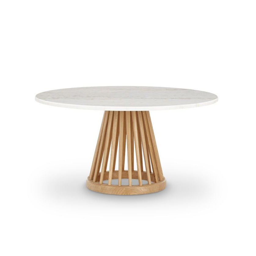 Witte marmeren salontafel FAN met eikenhouten basis