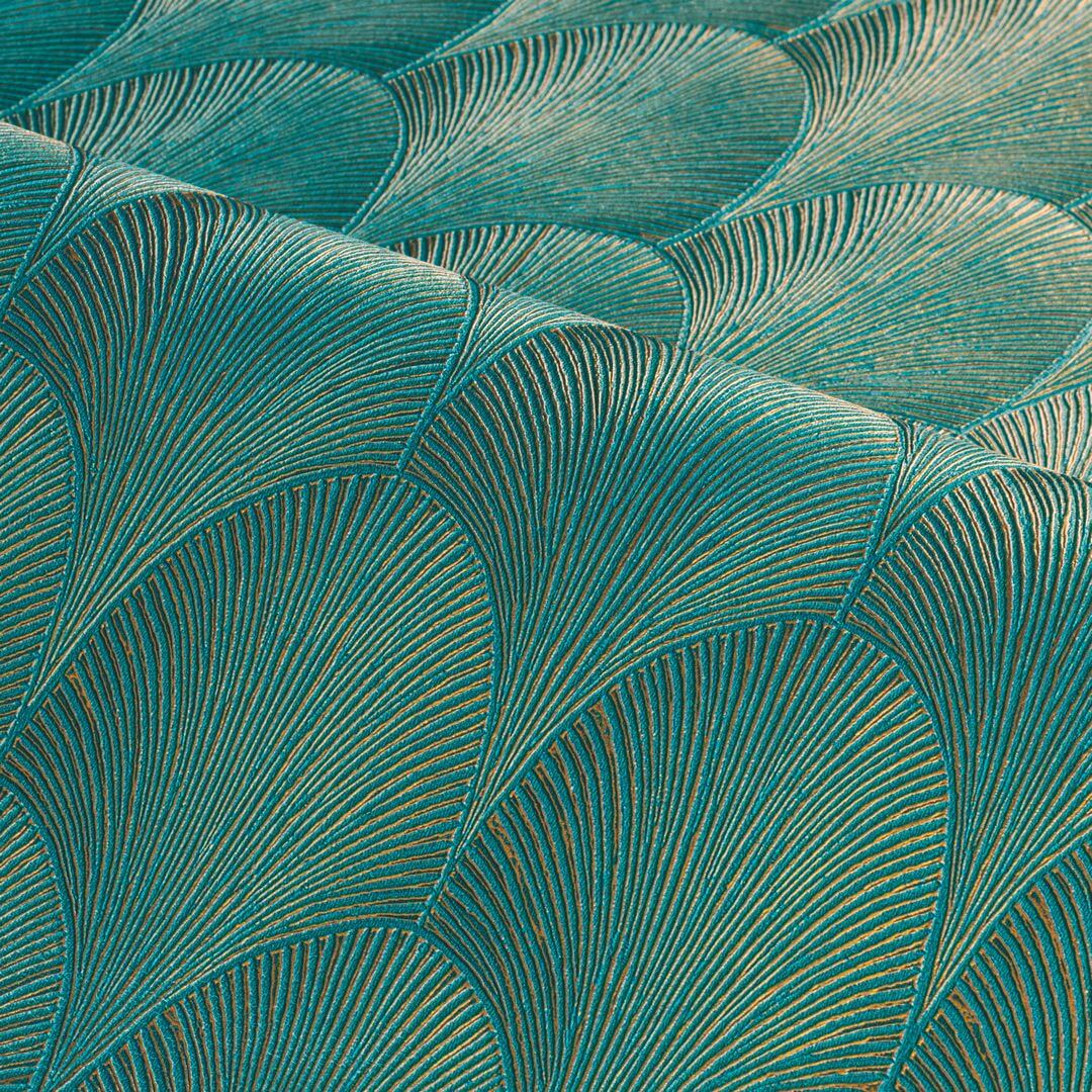 Metalen behang met geometrisch patroon TOURMALINE - EMERAUDE/DORE smaragdgroen met goud