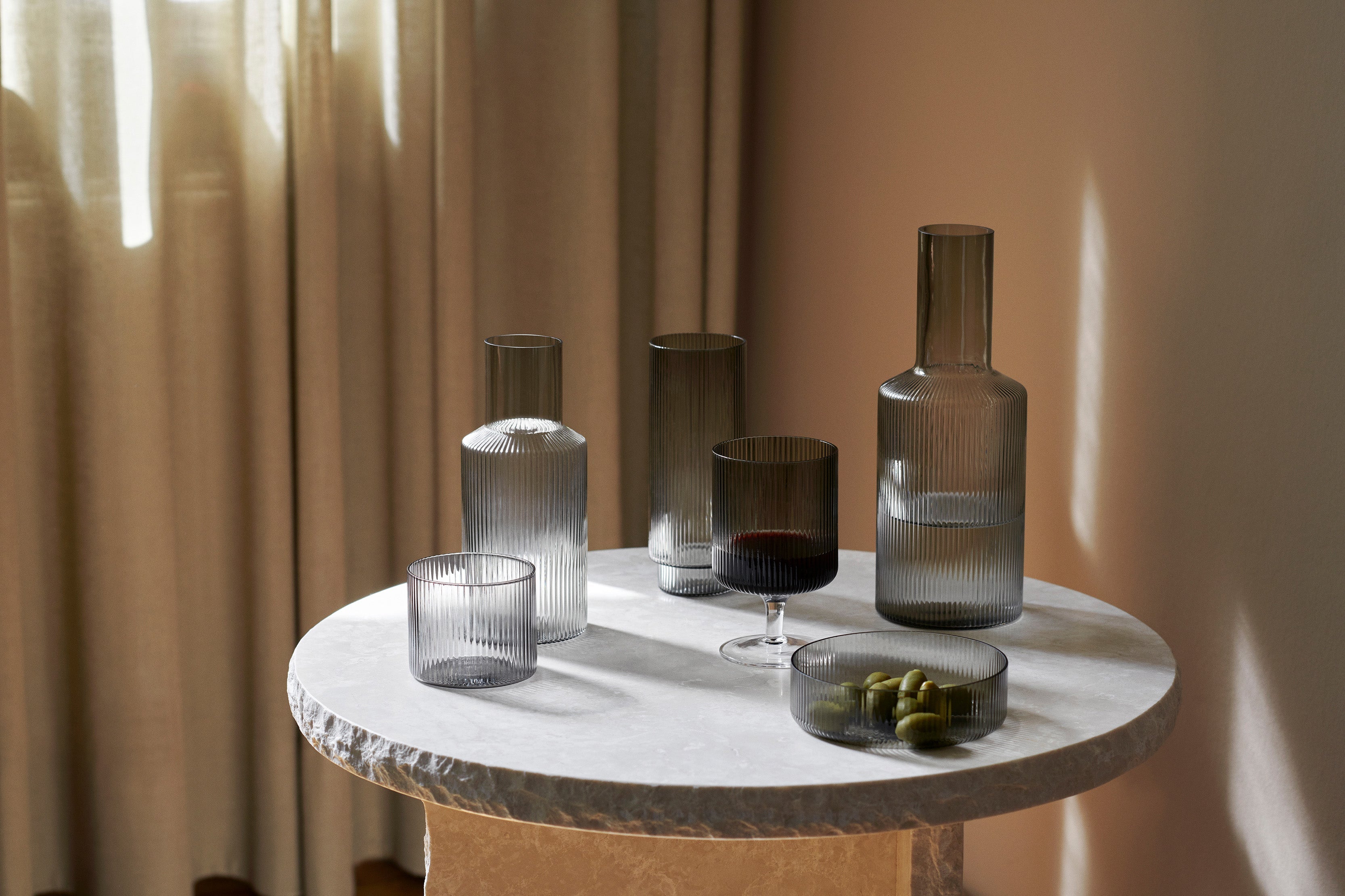 Set van schaaltjes RIPPLE gerookt glas