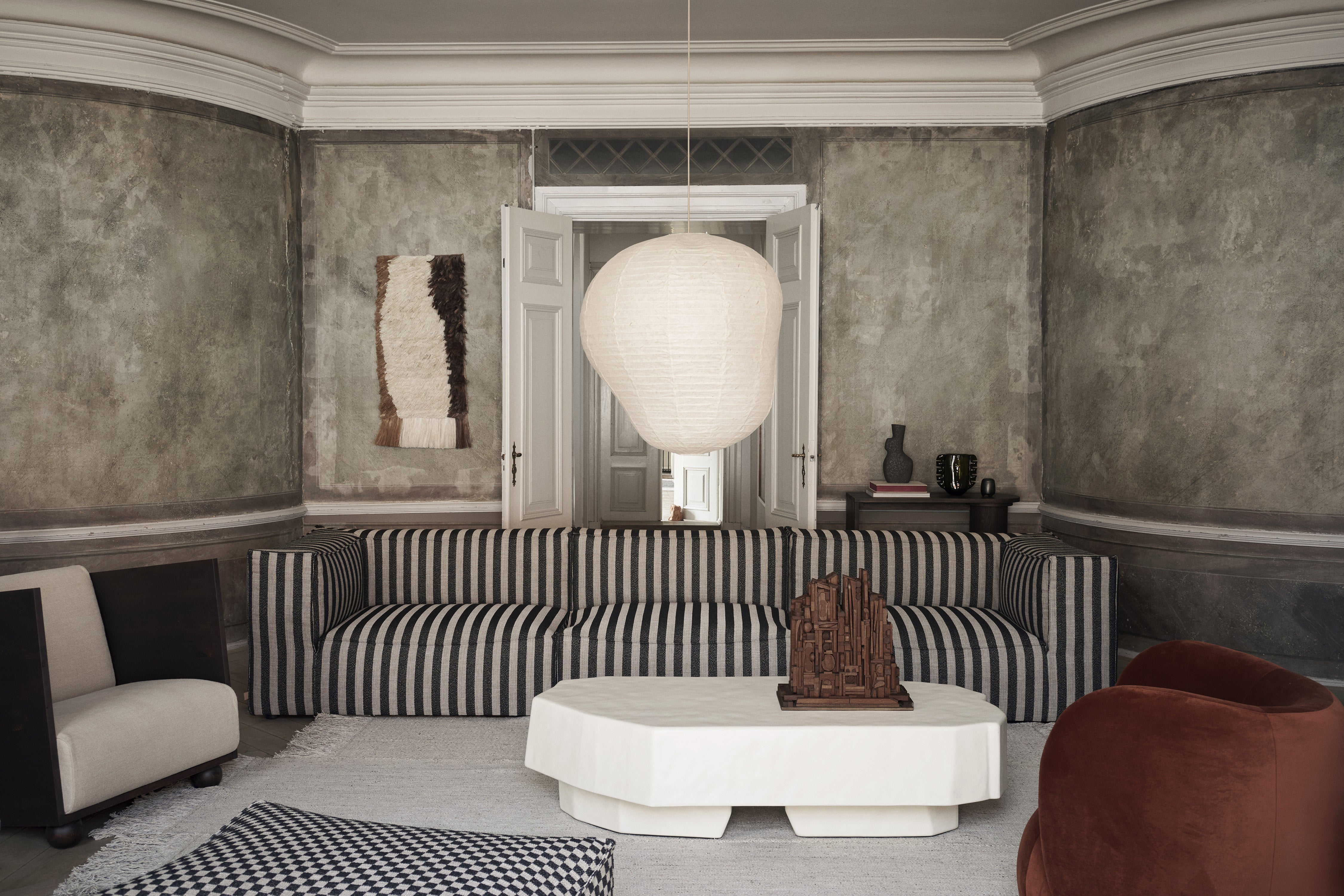 Modulares Sofa CATENA Louisiana - mittleres Element schwarz mit sandfarbenem Bezug