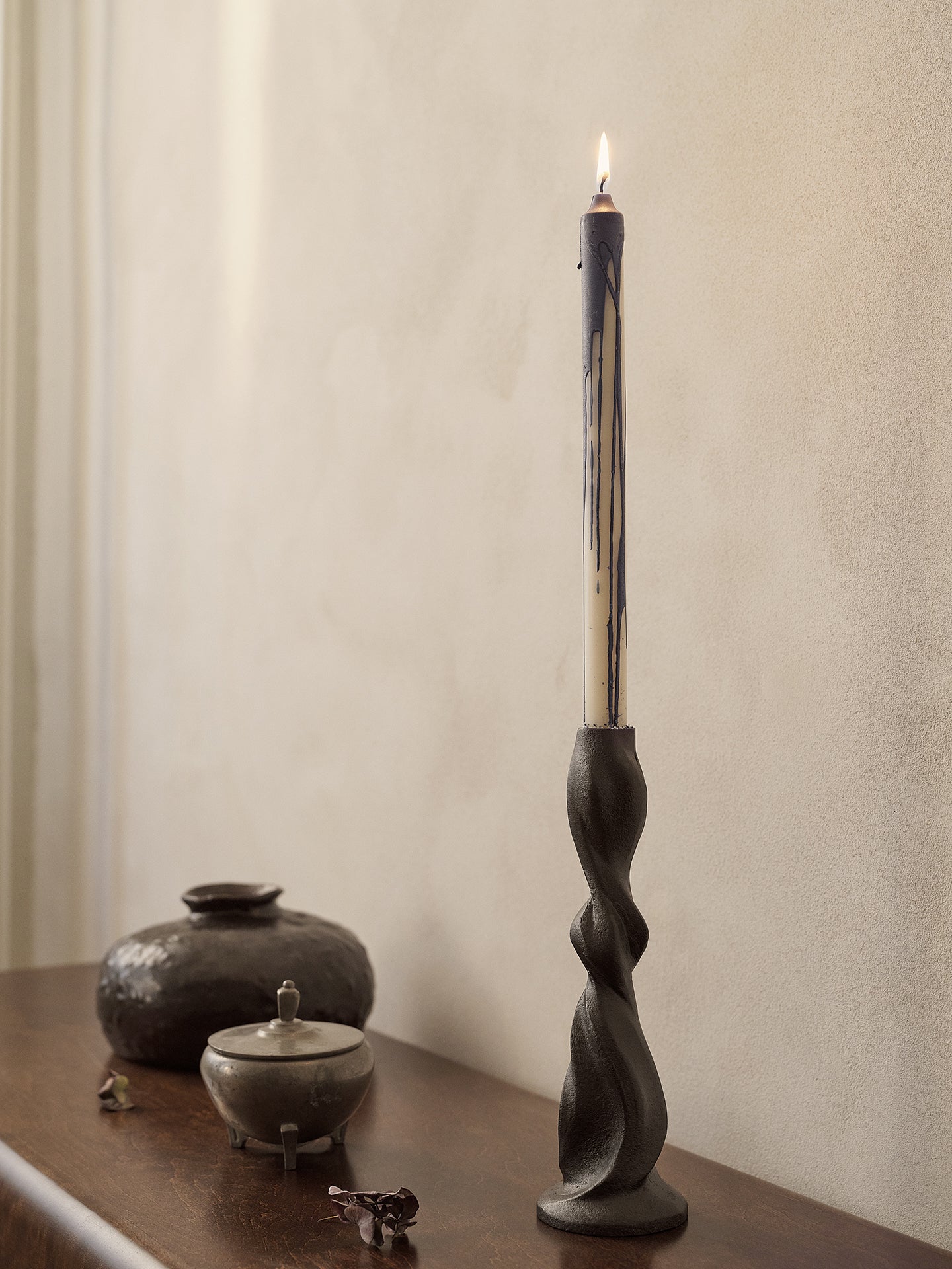 Beige kaarsenset DRYP met blauw