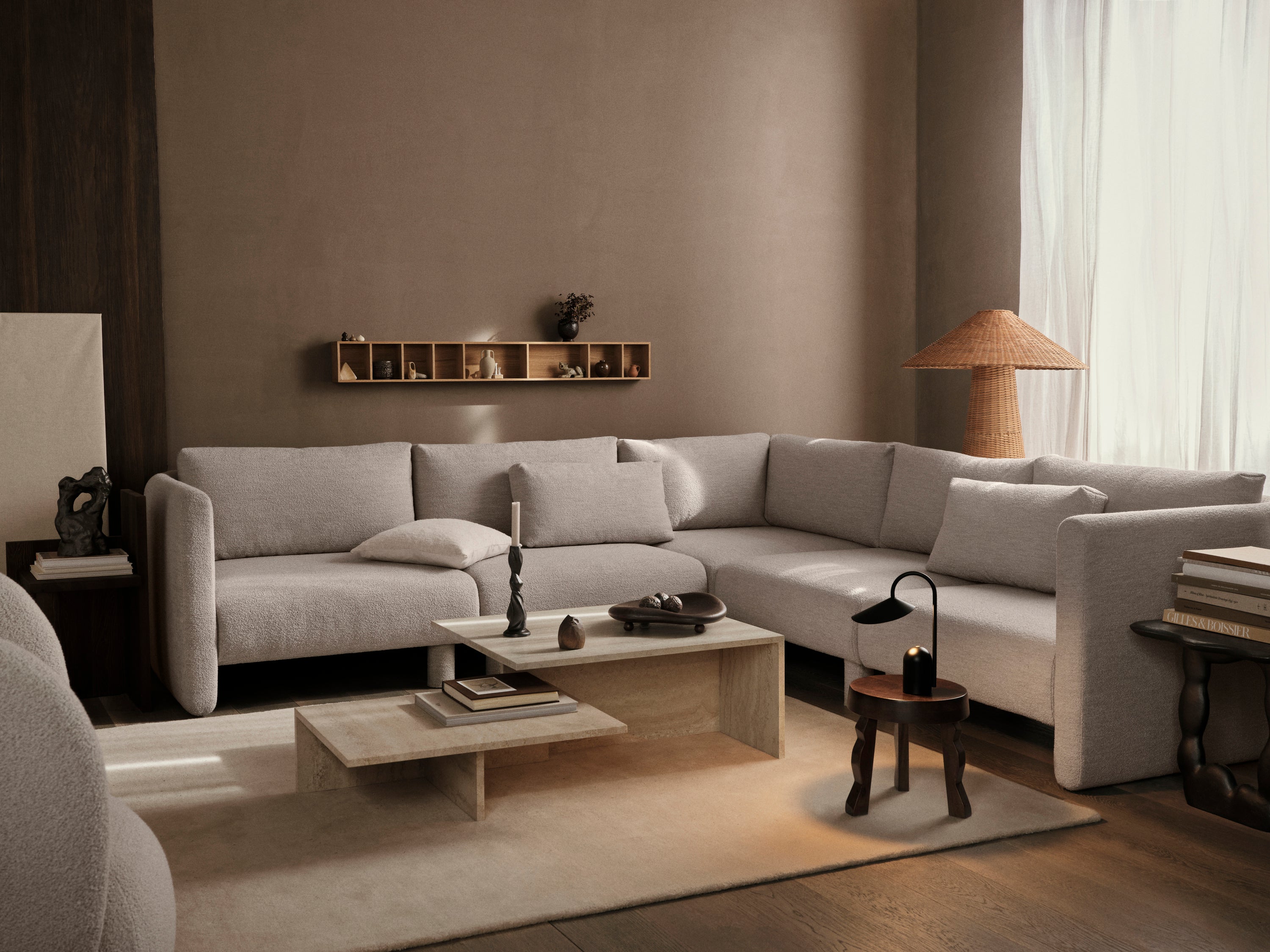Dase modulares Sofa - weiches Bouclé dunkelbraunes Eckelement