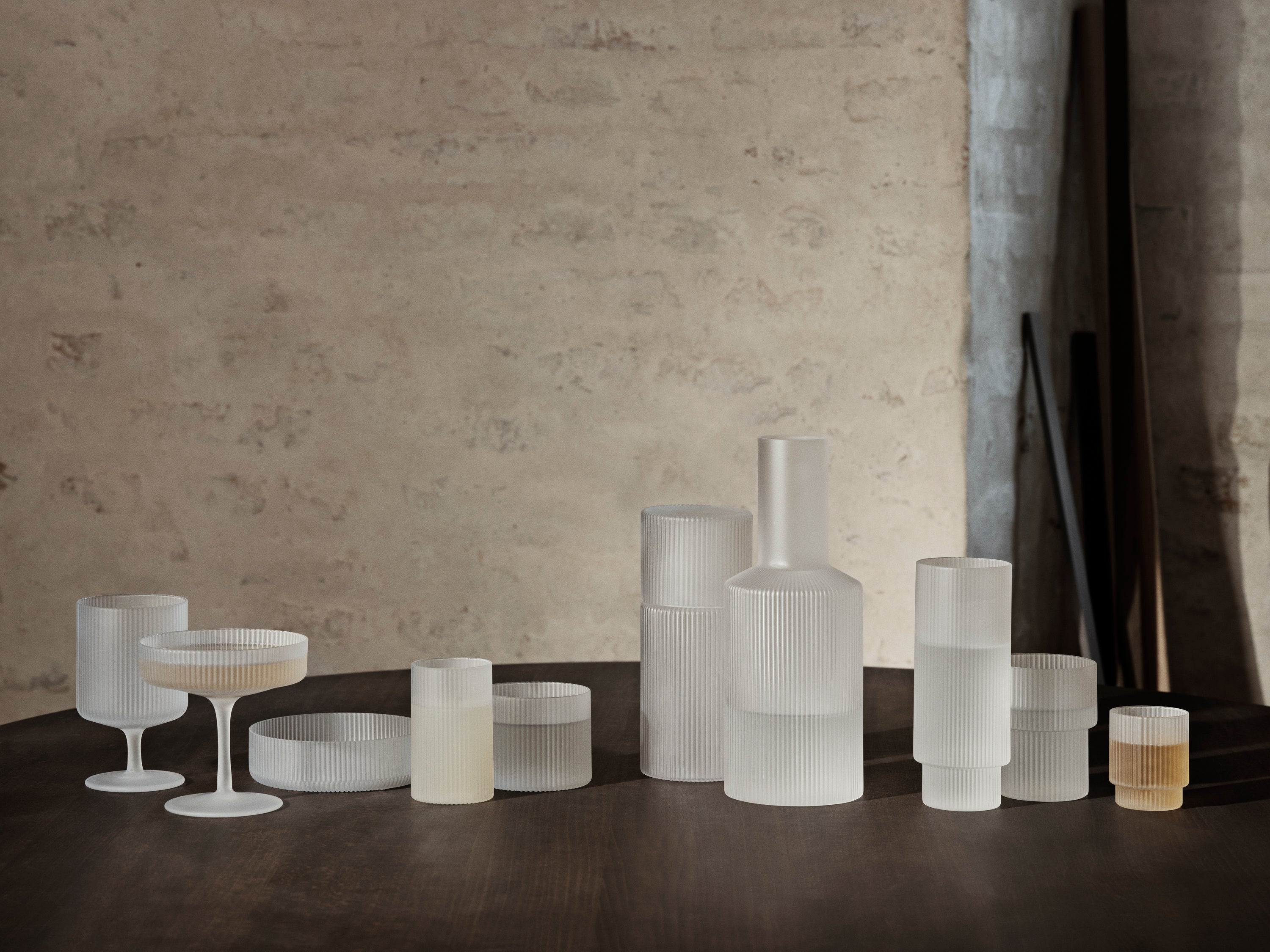 RIPPLE LOW Glass Set White Glass