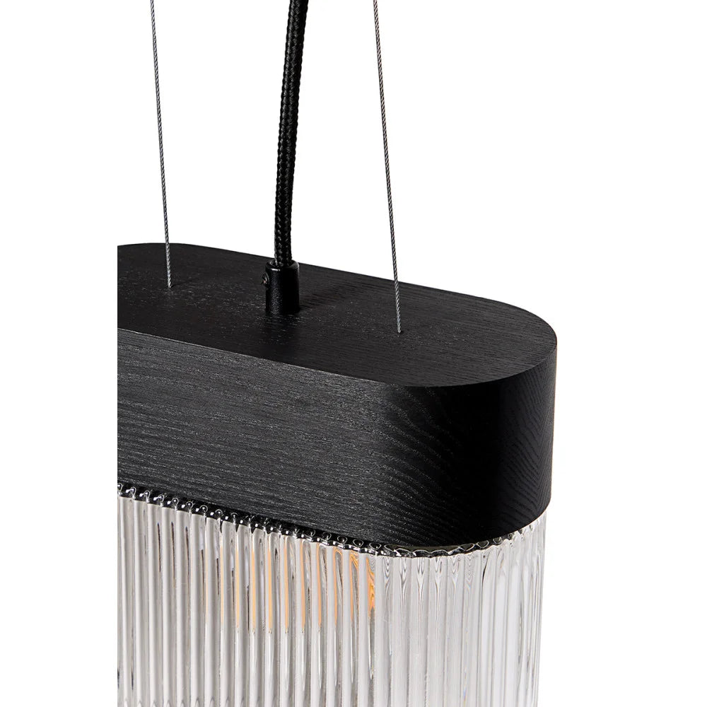 FLUMINA pendant lamp with ribbed glass and black ash wood