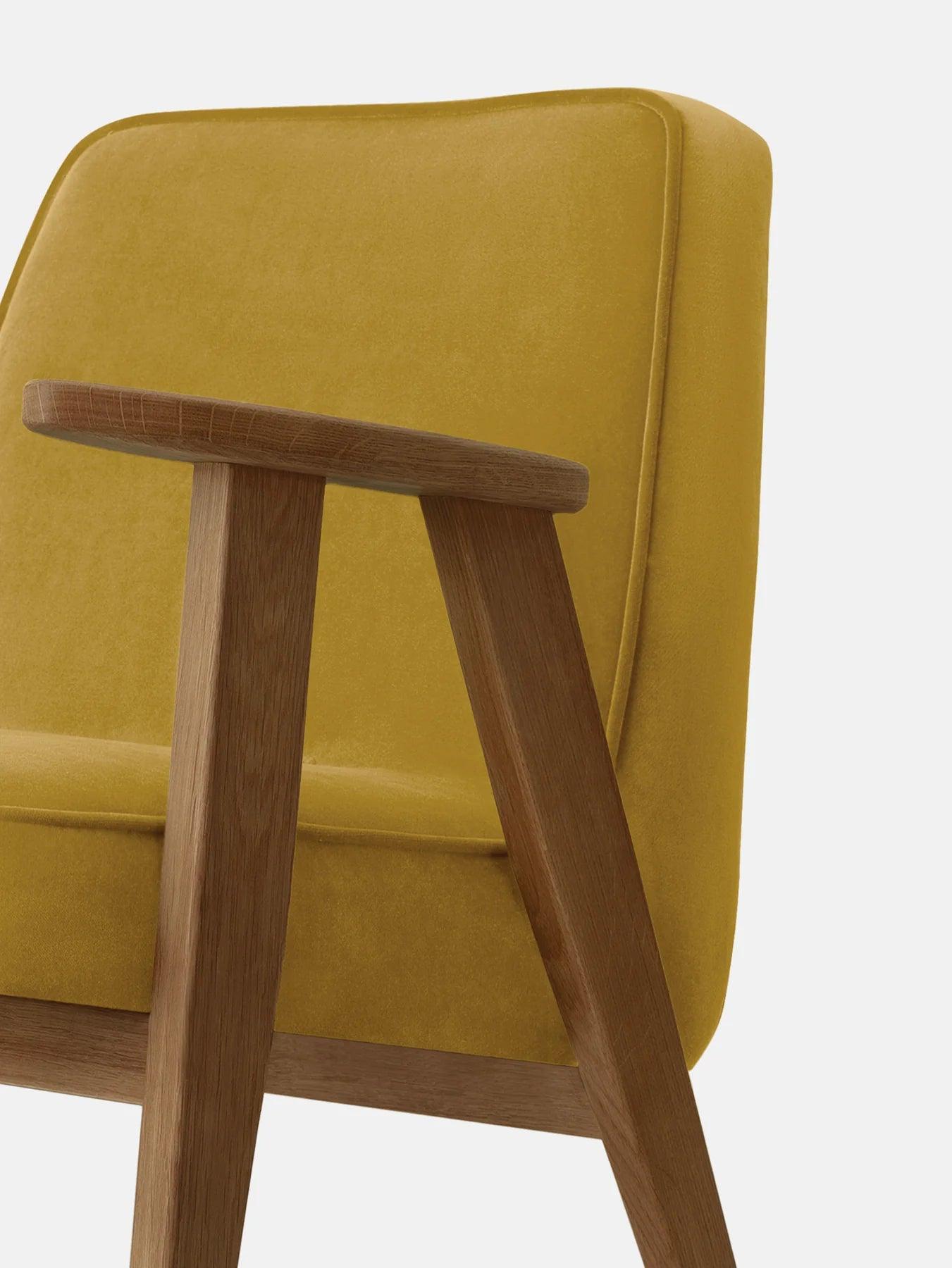 Fotel 366 żółty w tkaninie Shine Velvet Mustard – metal