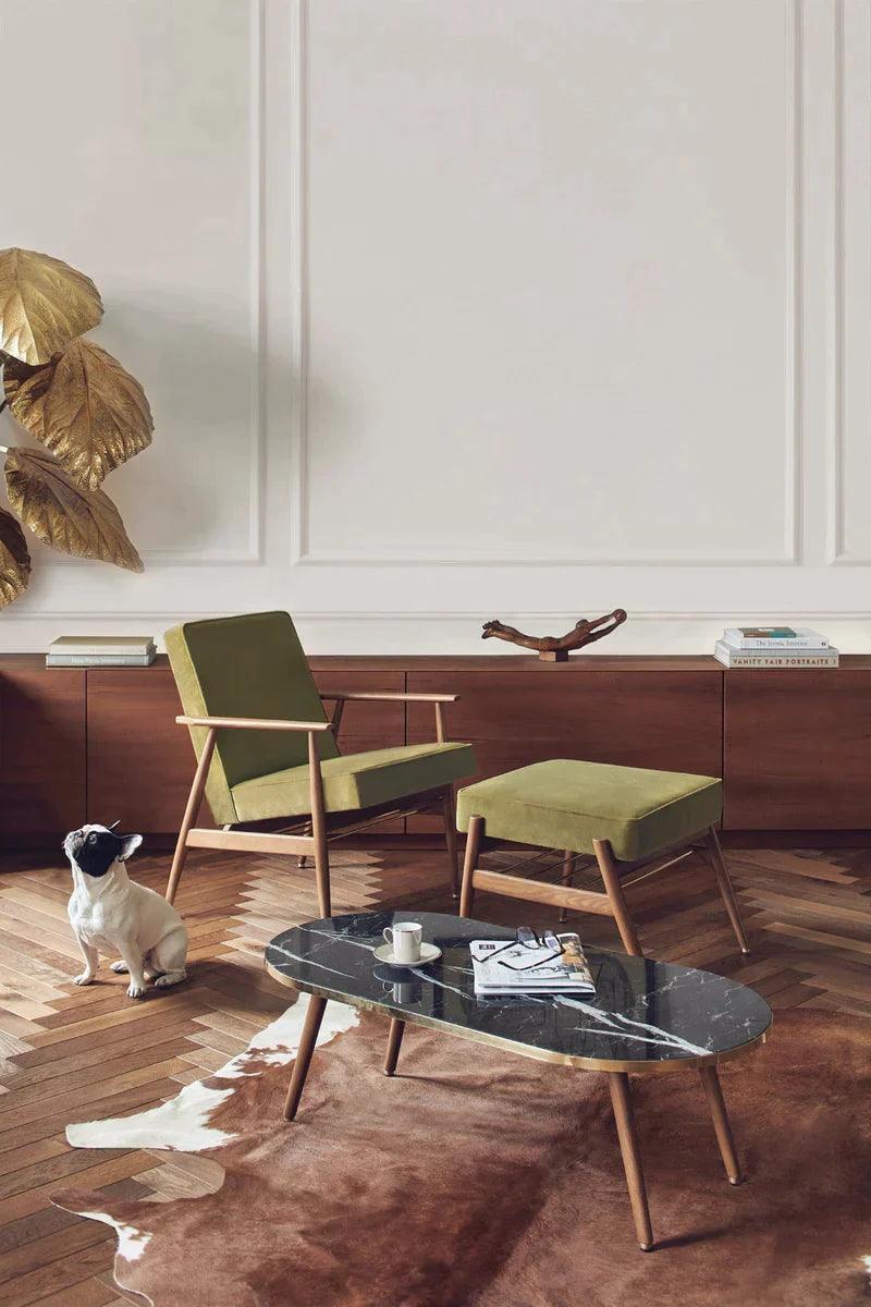 Fotel 366 żółty w tkaninie Shine Velvet Mustard do salonu – 366 concept