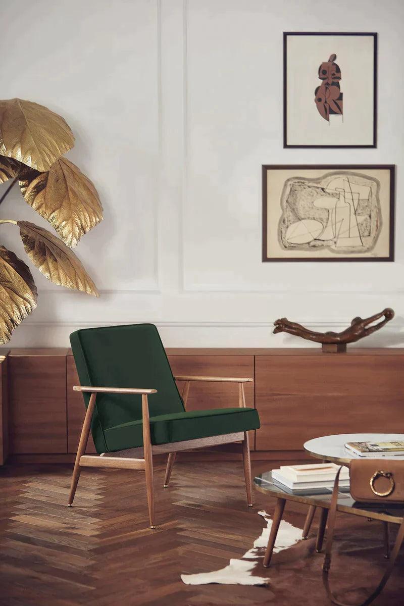 Fotel 366 żółty w tkaninie Shine Velvet Mustard – 366 concept