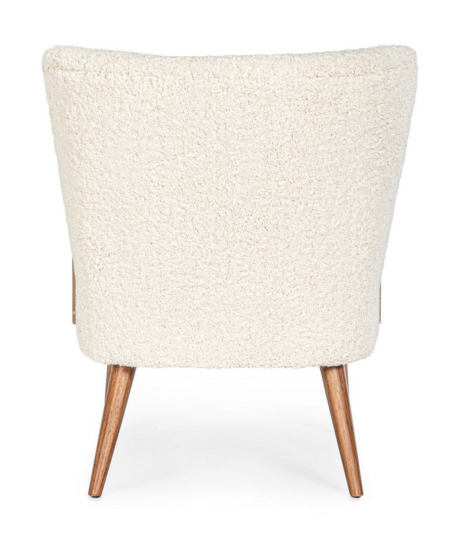 Witte MORITZ fauteuil met een basis van vurenhout