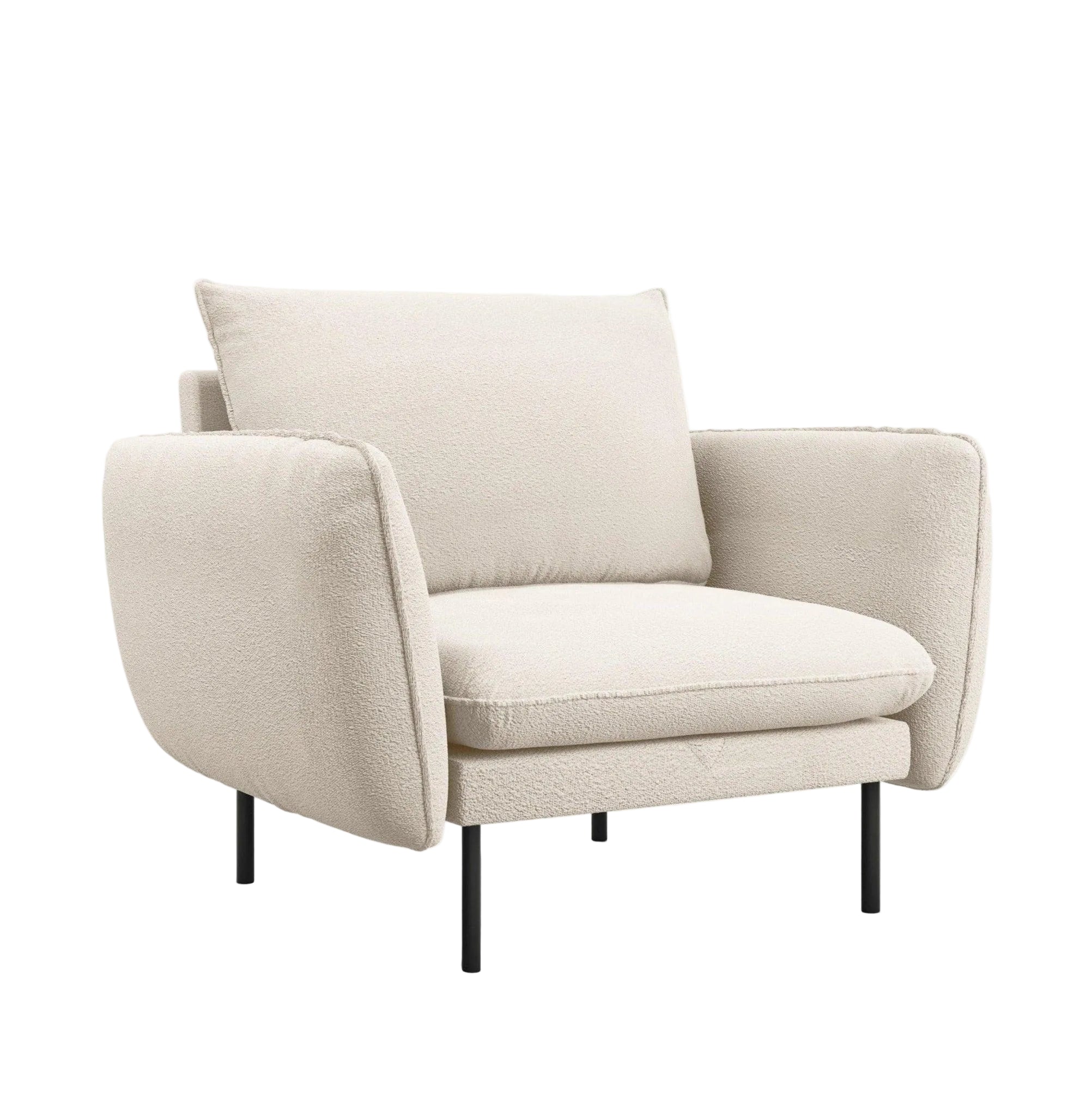 Fotel w tkaninie boucle VIENNA beżowy z czarną podstawą Cosmopolitan Design    Eye on Design