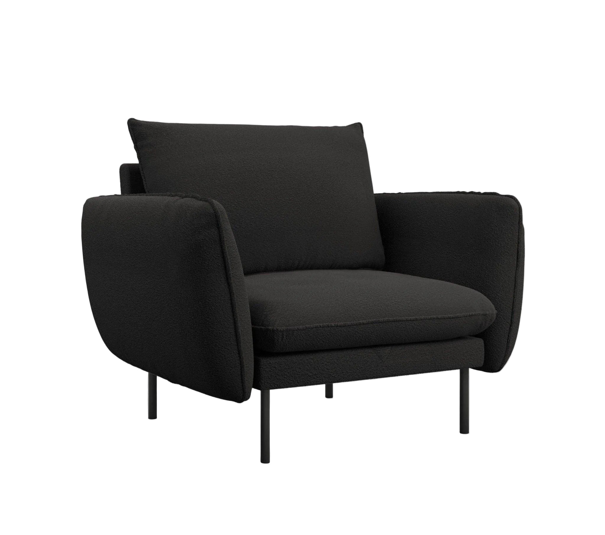 Fotel w tkaninie boucle VIENNA czarny z czarną podstawą Cosmopolitan Design    Eye on Design