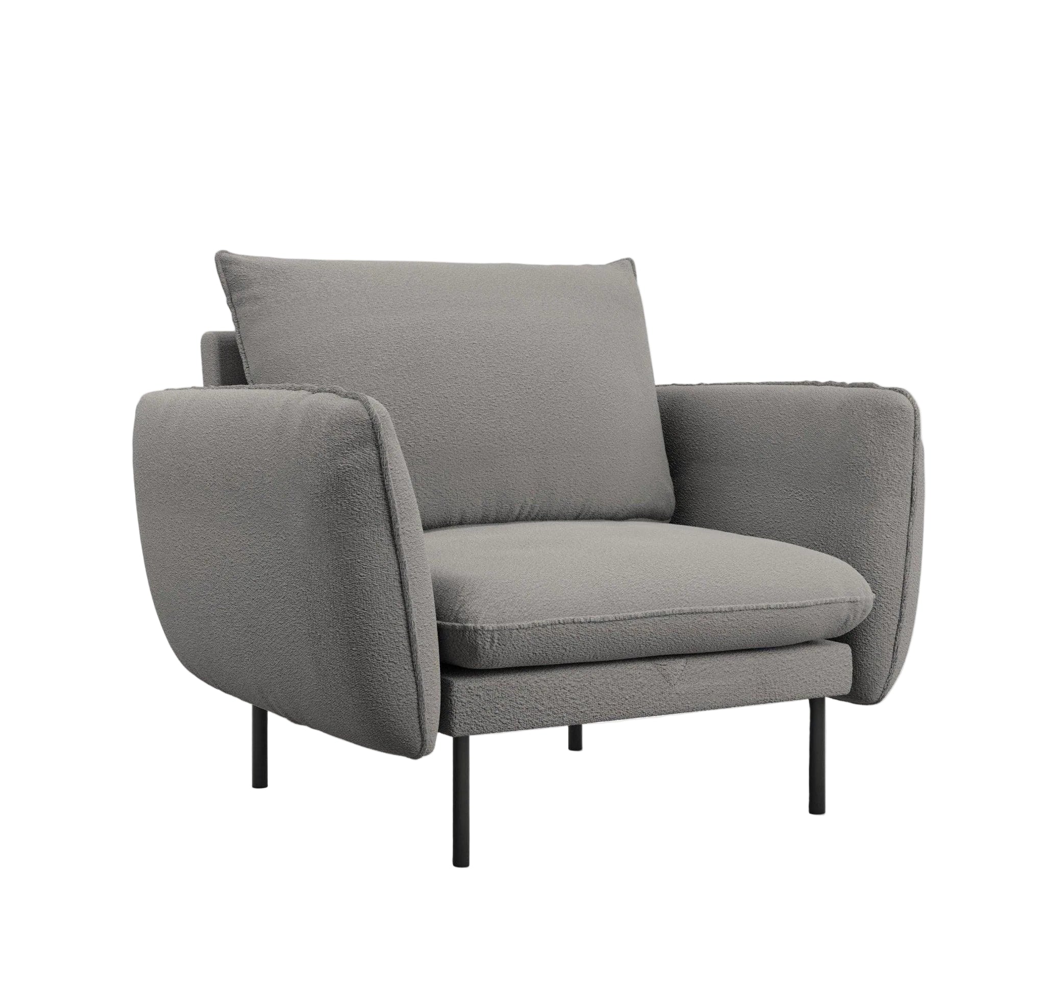 Fotel w tkaninie boucle VIENNA szary z czarną podstawą Cosmopolitan Design    Eye on Design