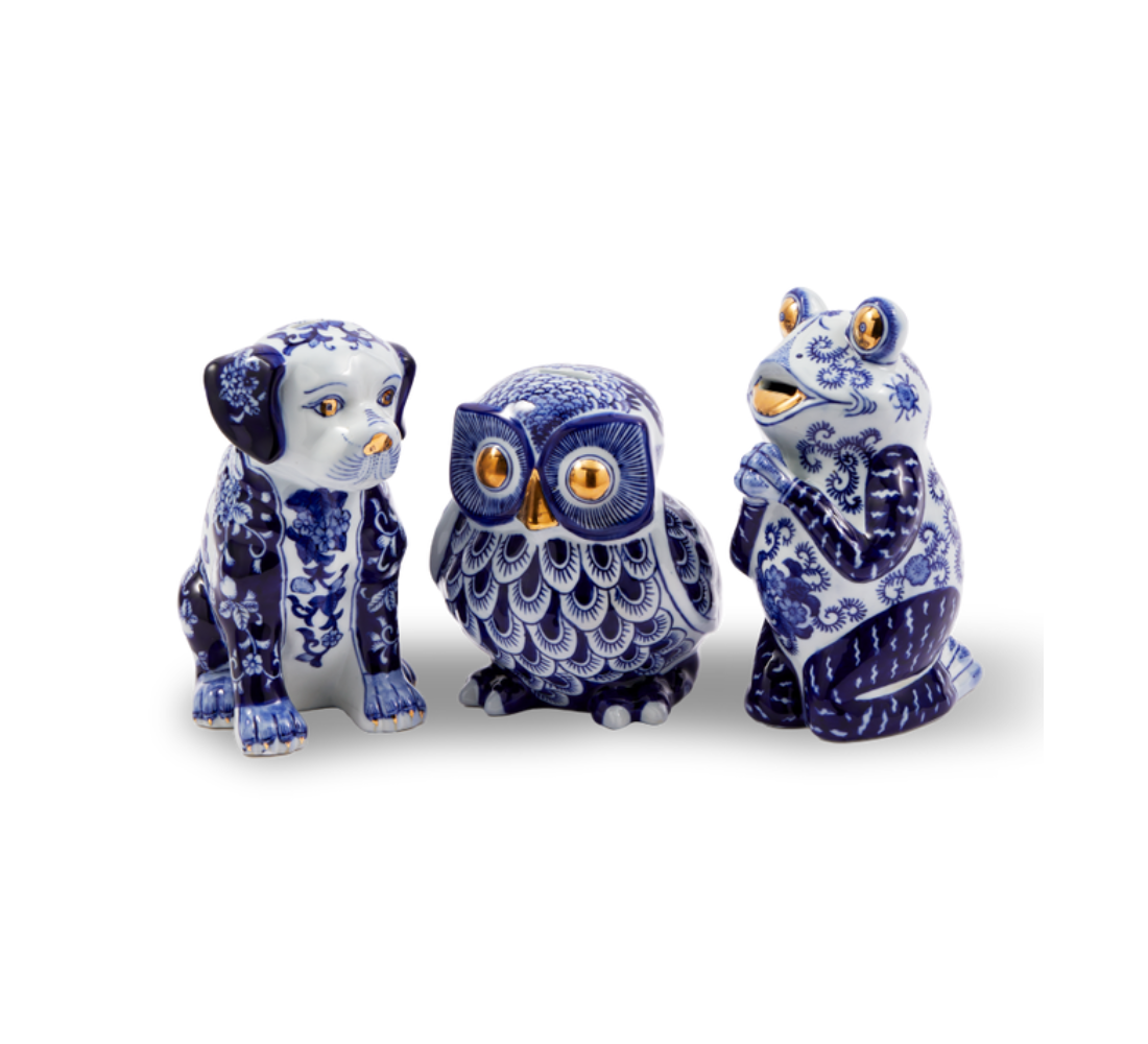 FROG dark blue porcelain piggy bank