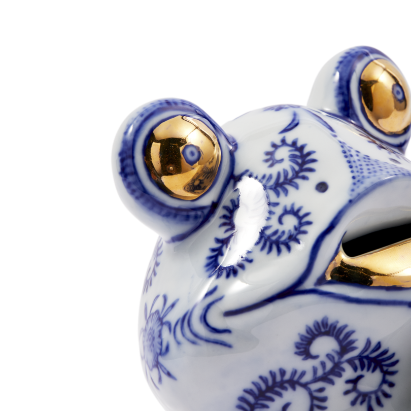 FROG dark blue porcelain piggy bank