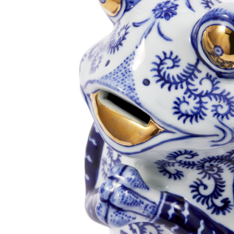 FROG dark blue porcelain piggy bank
