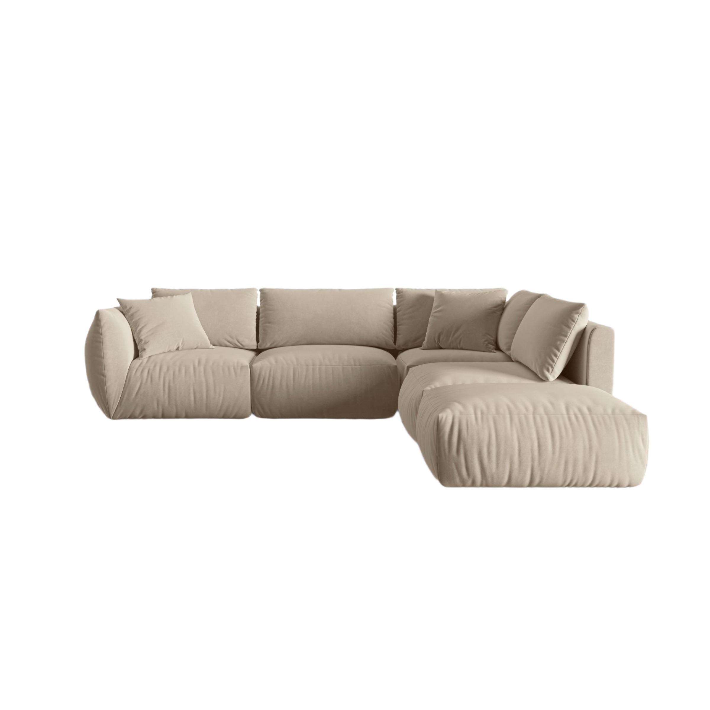 Velvet modular corner sofa for 4 people right-facing CHRIS ecru