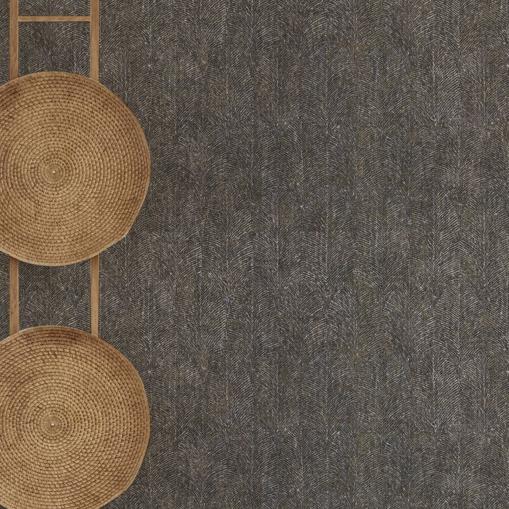 Structural wallpaper with a plant leaf motif ISABELLINE - NOIR dark brown