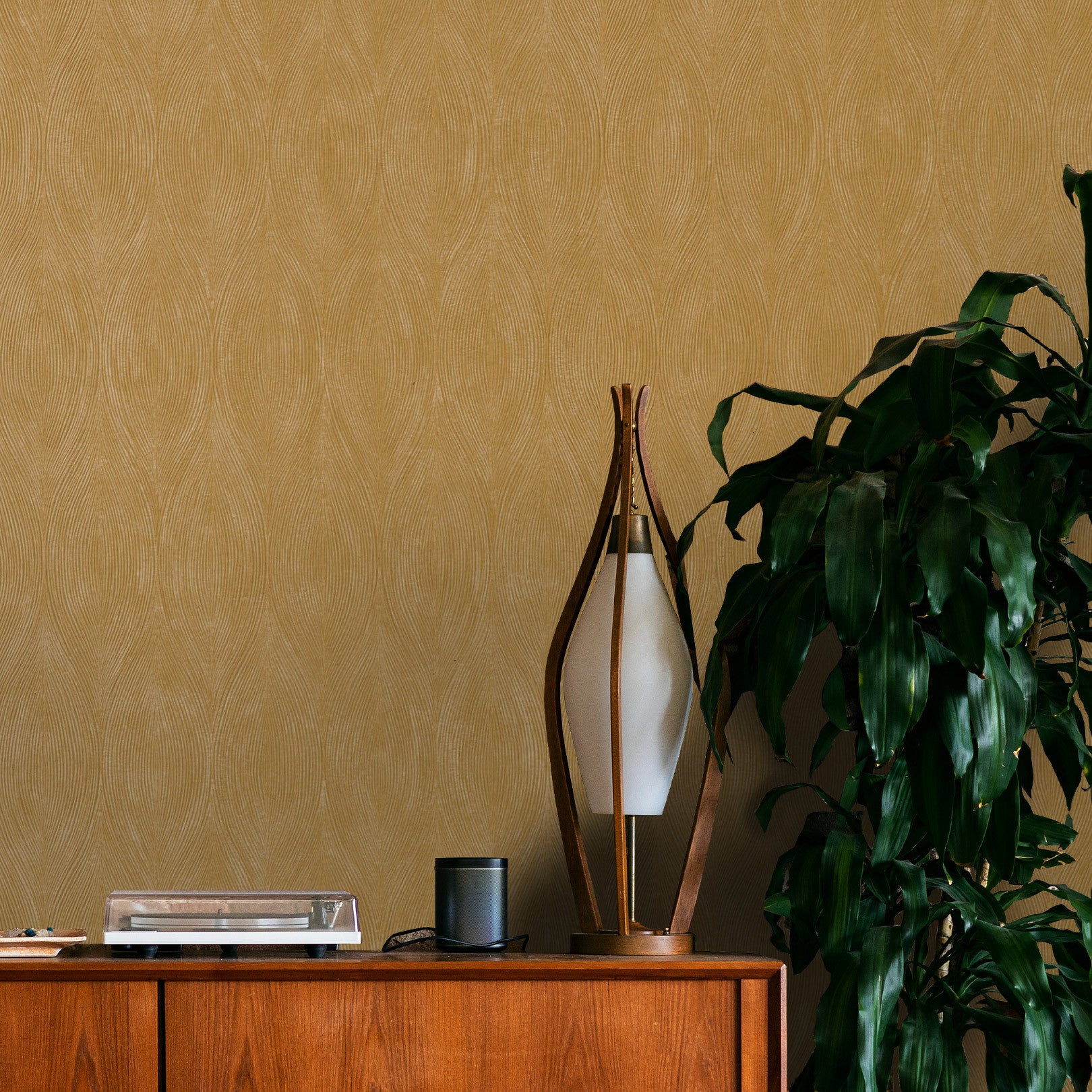 Metallic Structural Wallpaper with Abstract Pattern KERAMOS - JAUNE D'OR Dark Yellow