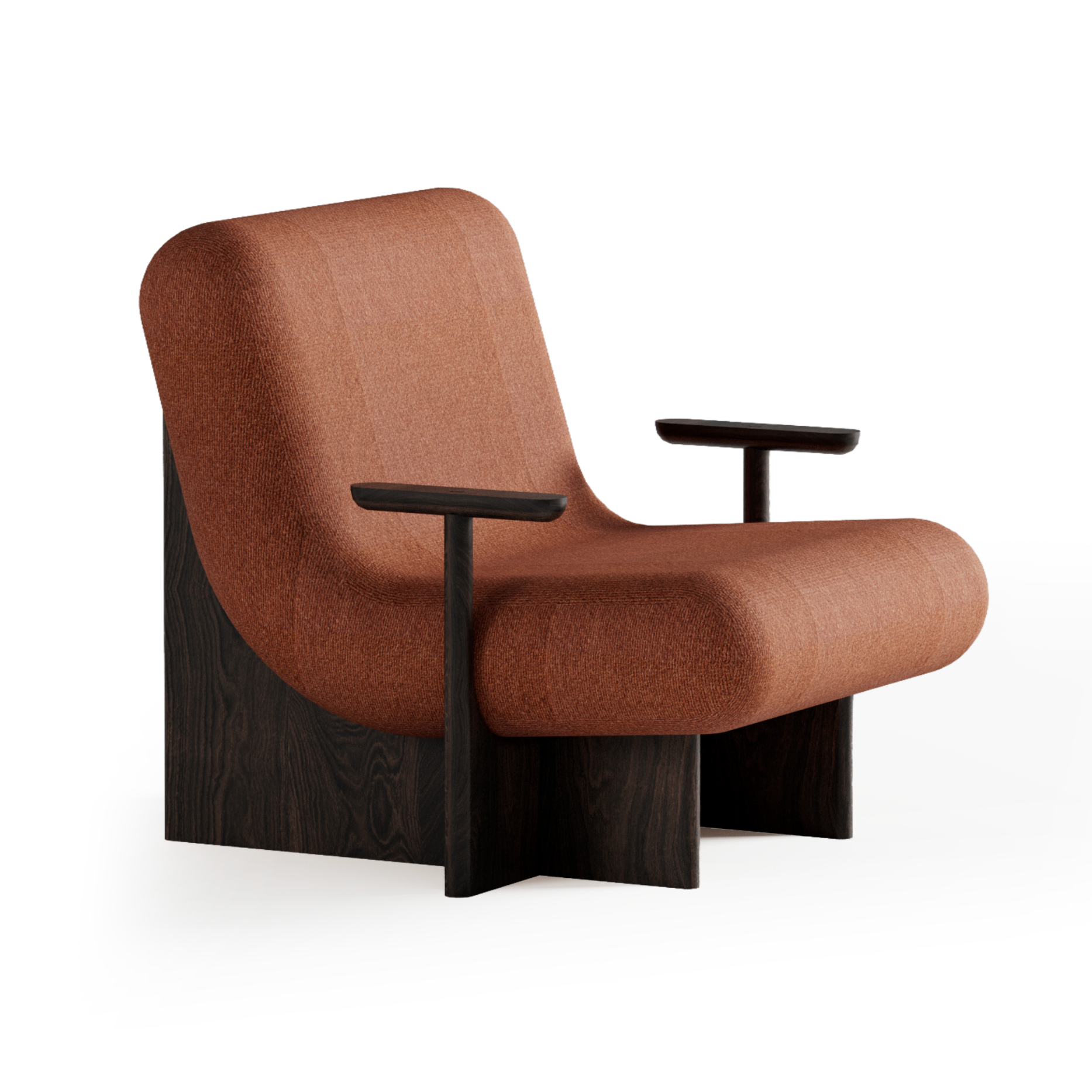 Fauteuil KIVO roestbruin met een basis van ebbenhout eik