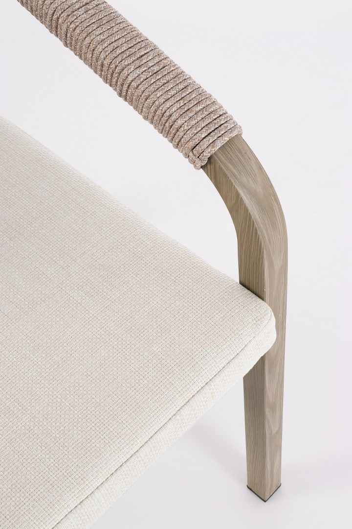 Krzesło zewnętrzne KALIMERA beżowoszary z drewnianą podstawą