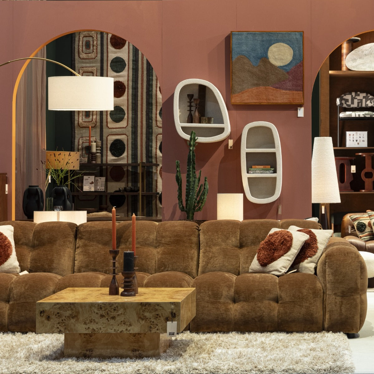 4.5-seater HACKMAN sofa in cognac velvet