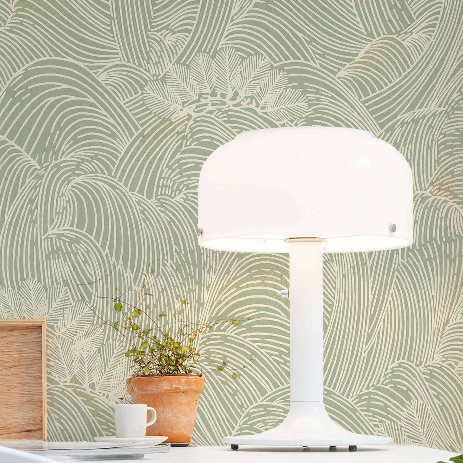 Structural wallpaper with an abstract wave pattern MARÉE HAUTE - GREEN