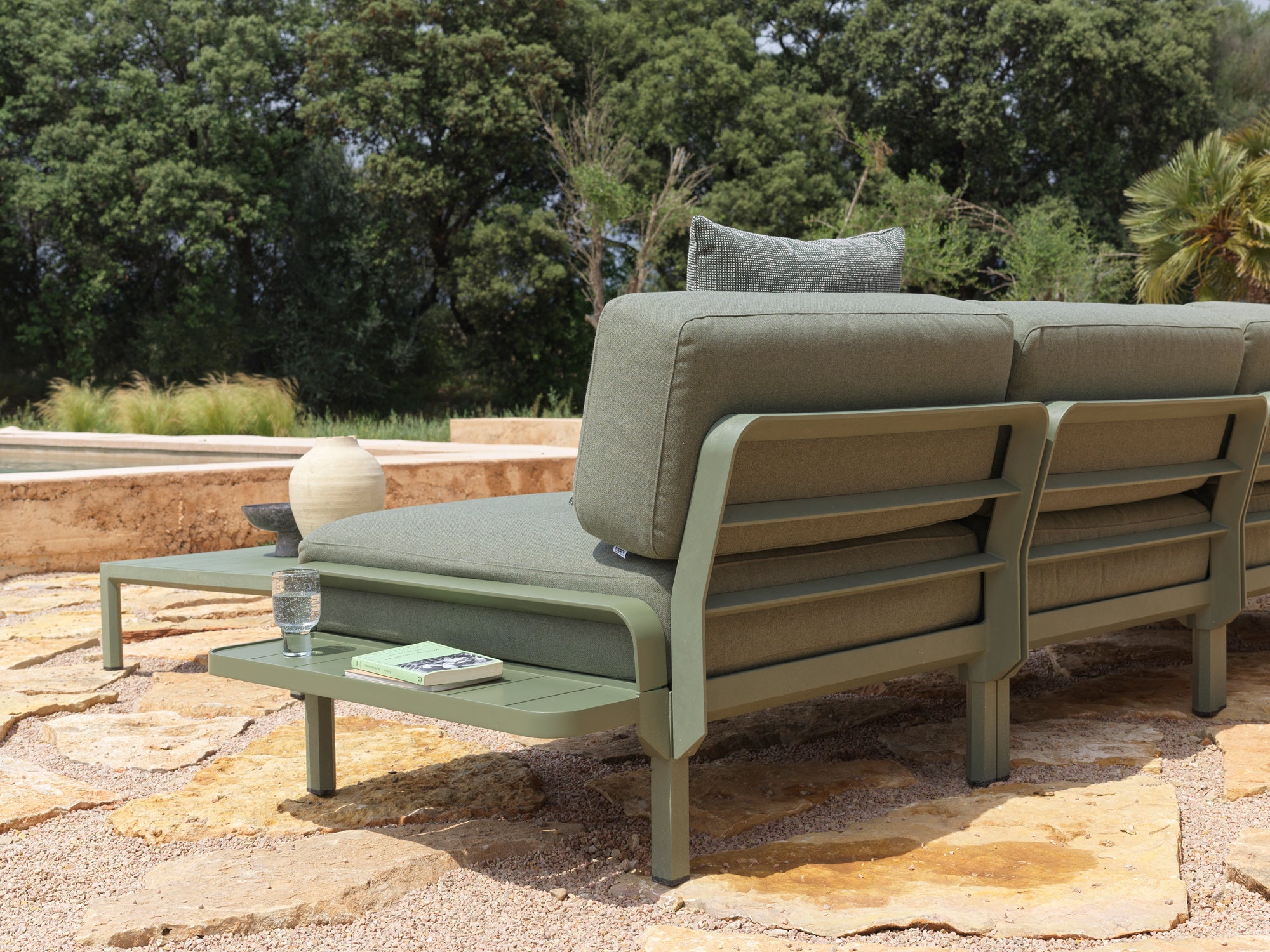 MAXIMO 5 Modular Outdoor Corner Sofa in Gray with Green Base
