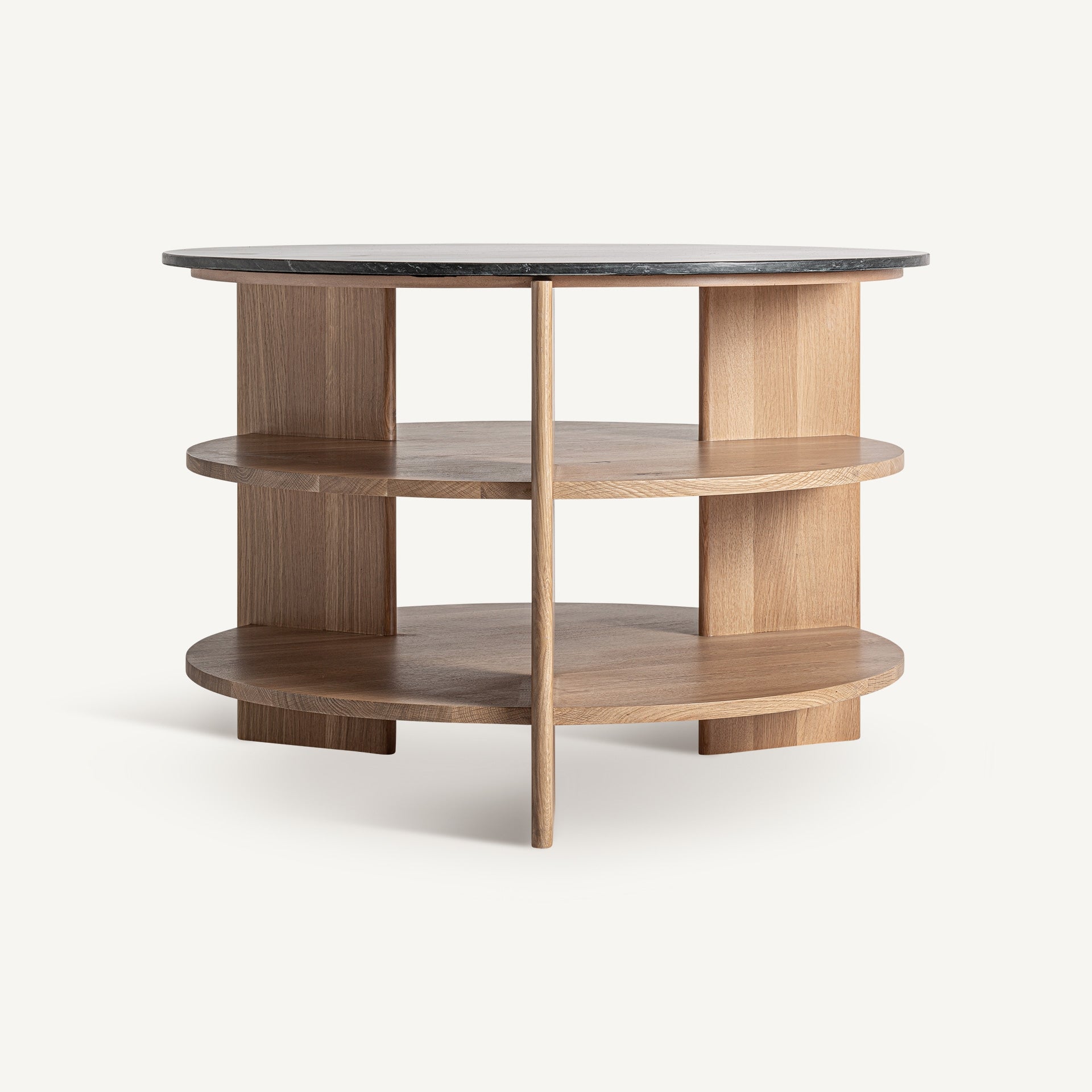 NARA Coffee Table in Oak Wood with Black Travertine Top