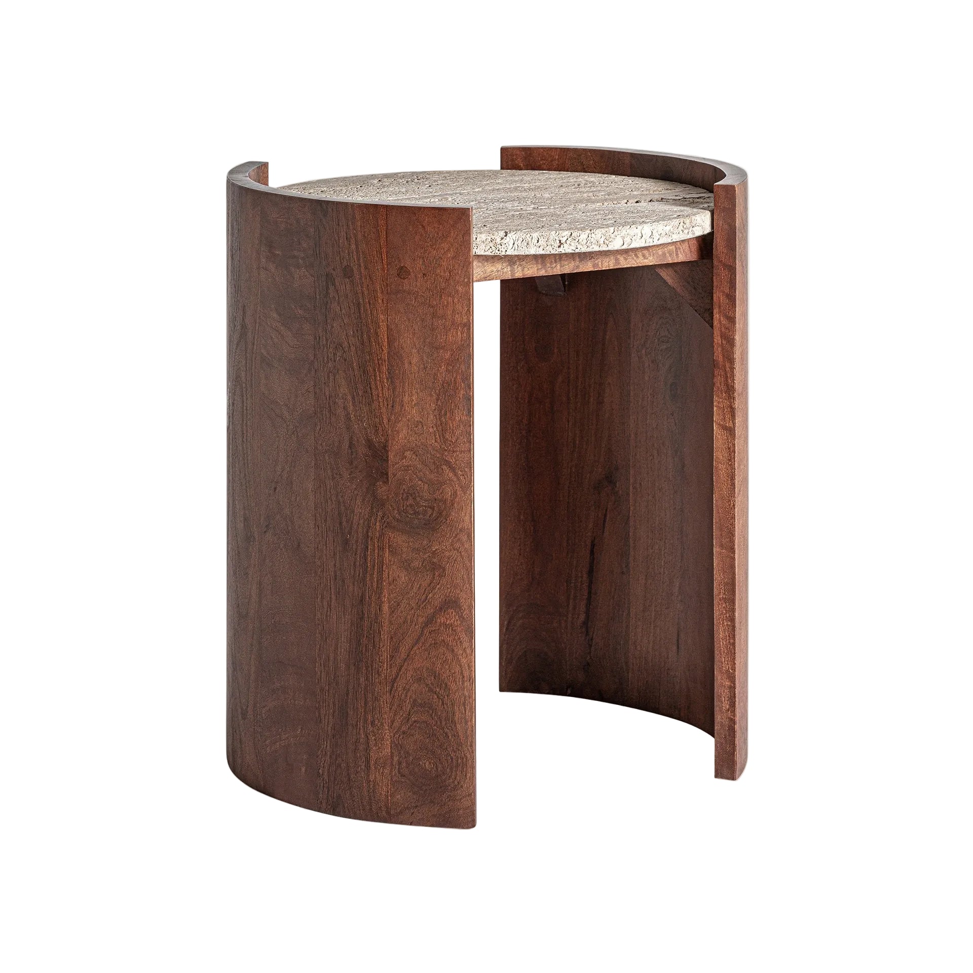 TIVOLI Round Side Table in Mango Wood with Travertine Top