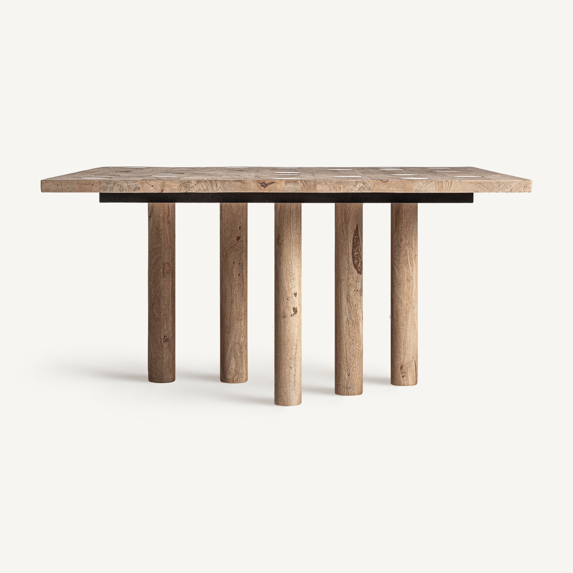 Vierkante tafel JACQUARD van mango-hout met travertijnafwerking