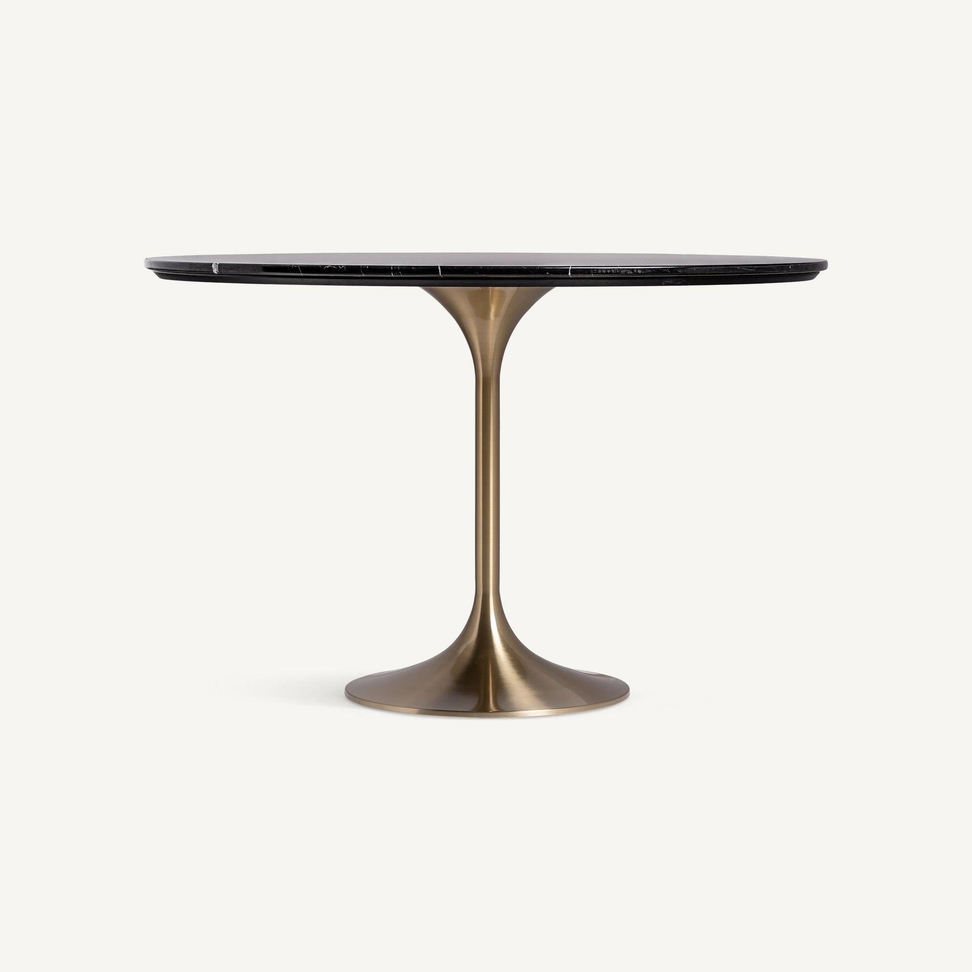 Runder Tisch KELHEIM schwarz Porzellanstein mit goldenem Fuß