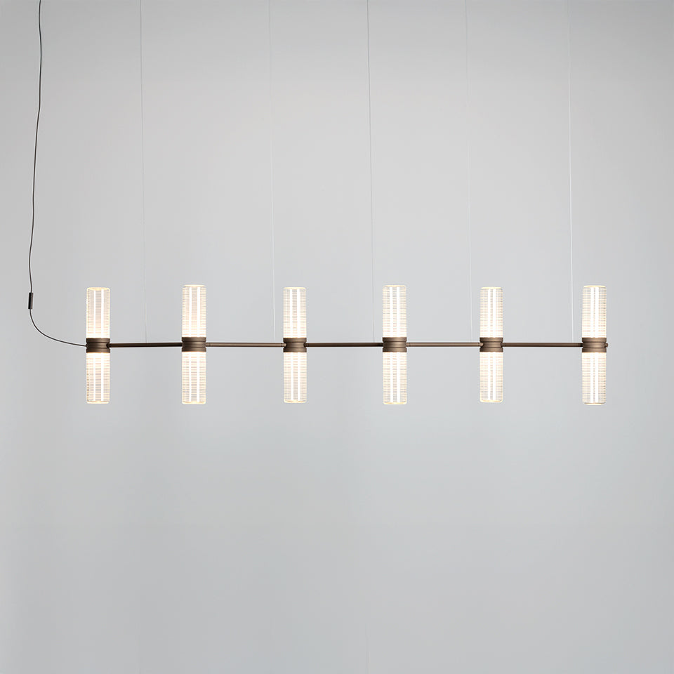Hanglamp ZEPHYR LINEAR transparant met bruin afwerking