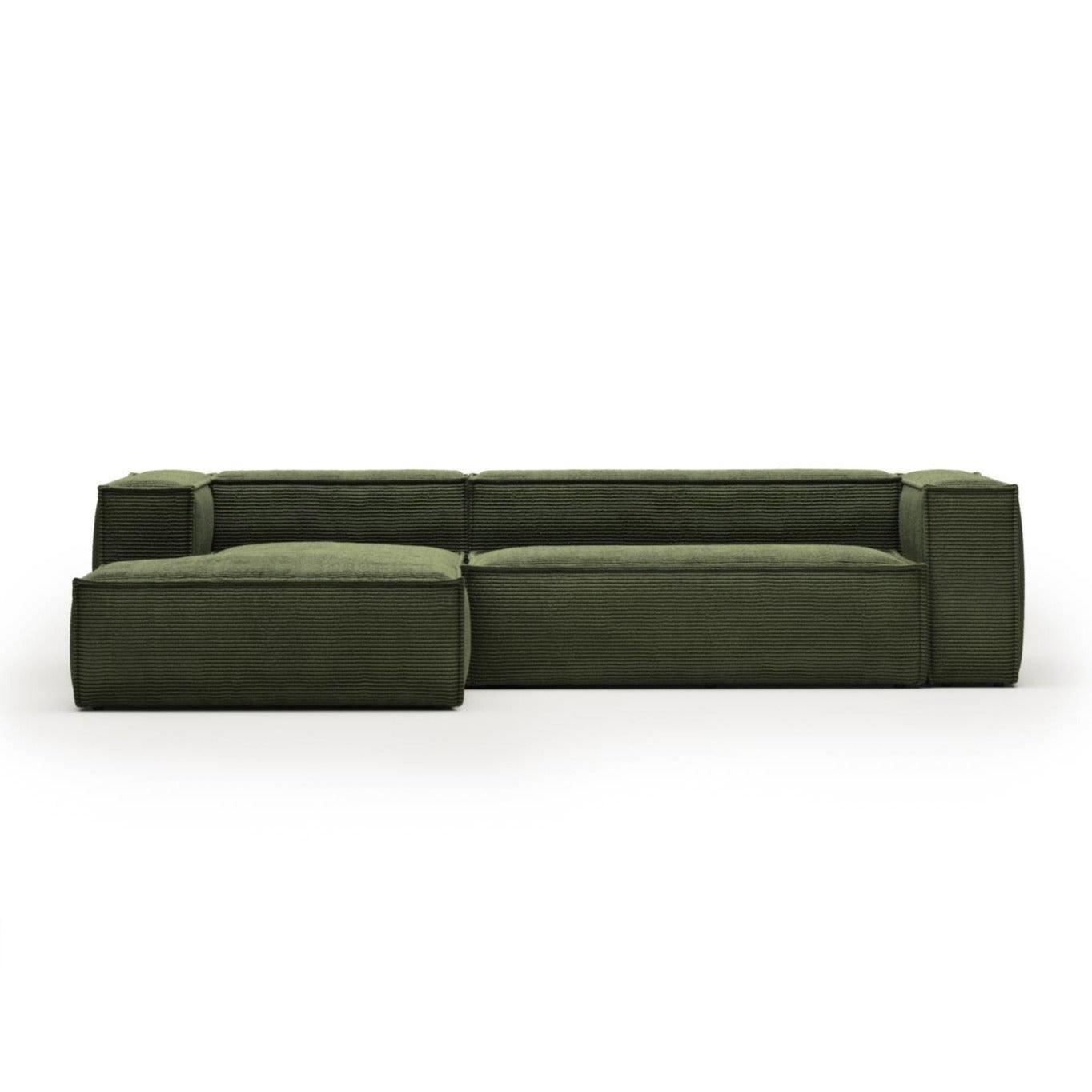 Narożnik 3-osobowy lewostronny BLOK zielony sztruks – sofa narożna