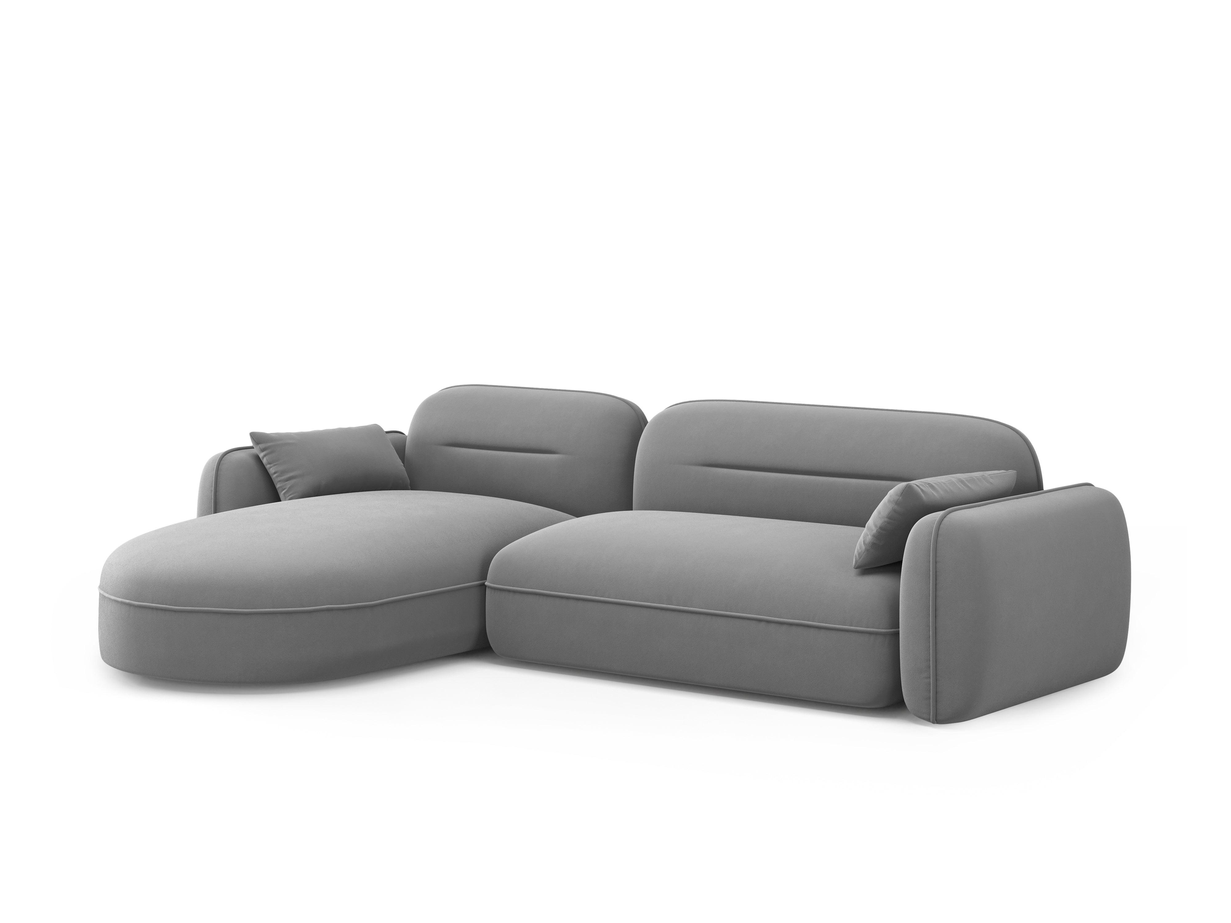 Narożnik aksamitny lewostronny 3,5-osobowy SYDNEY jasnoszary – sofa narożna