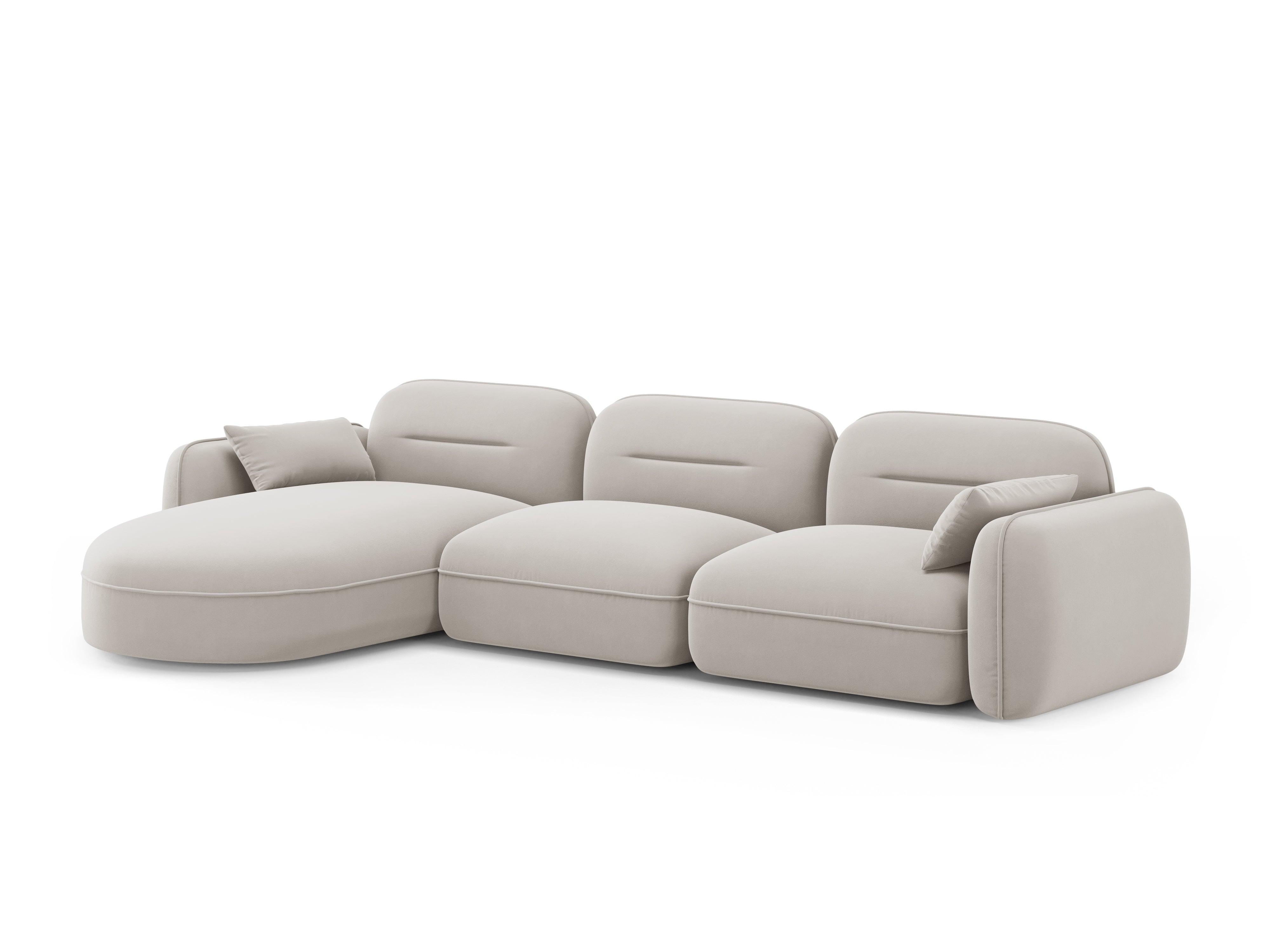Narożnik aksamitny lewostronny 4-osobowy SYDNEY kość słoniowa – sofa narożna