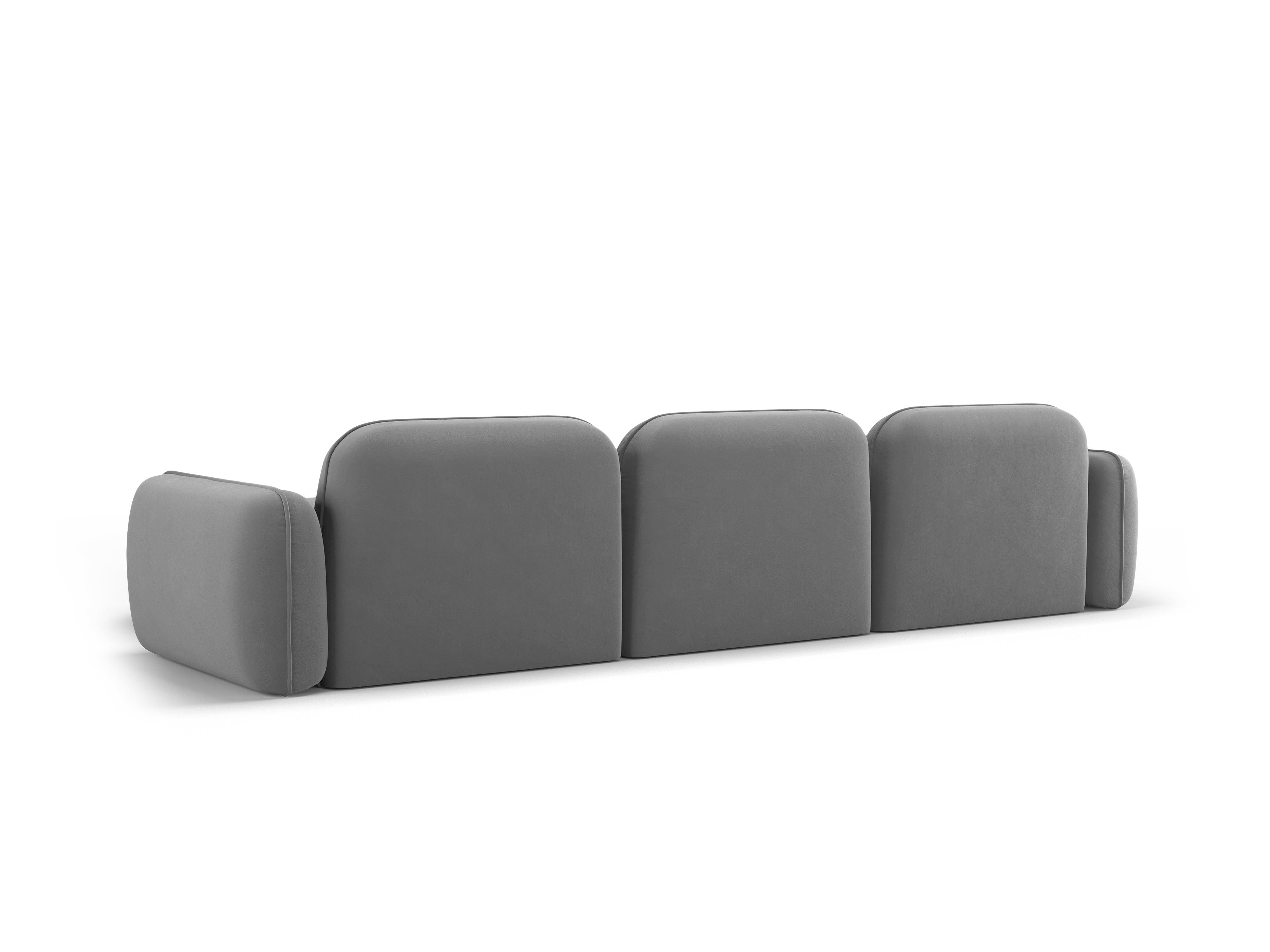 Narożnik aksamitny prawostronny 4-osobowy SYDNEY jasnoszary – sofa narożna