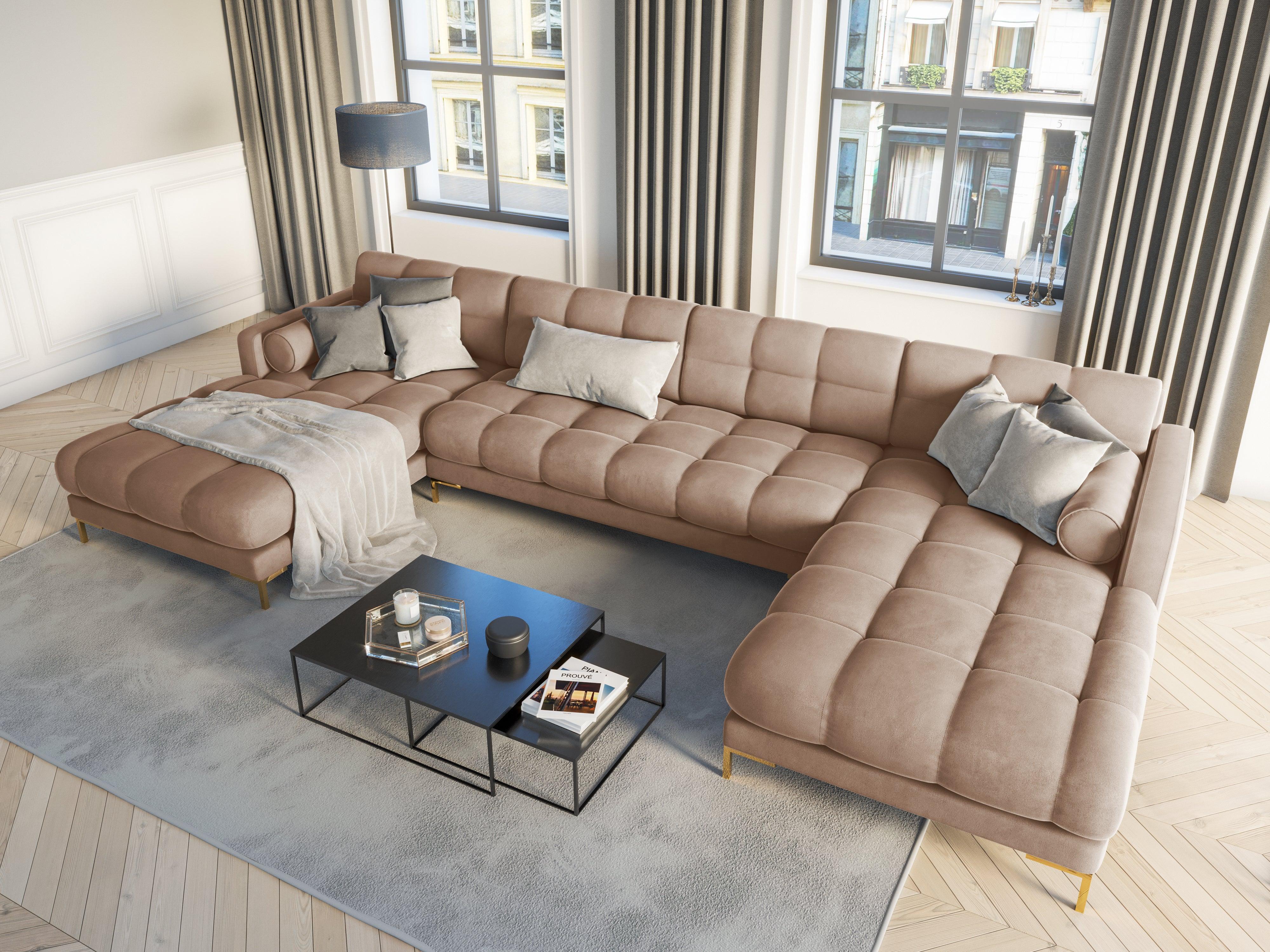 Narożnik aksamitny w kształcie U BALI beżowy ze złotą podstawą Cosmopolitan Design    Eye on Design