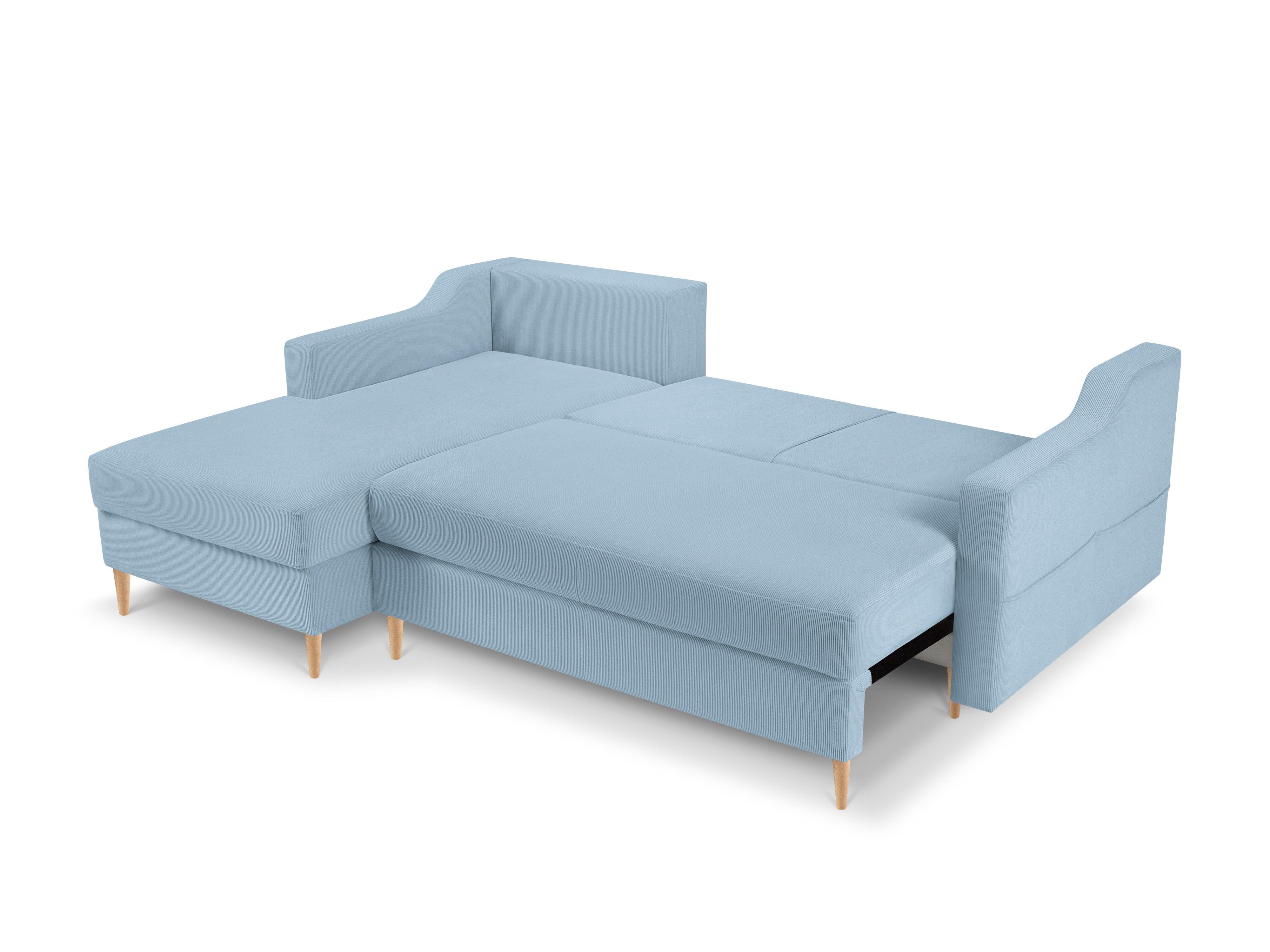 Narożnik lewostronny sztruksowy z funkcją spania ROSE jasnoniebieski Mazzini Sofas    Eye on Design